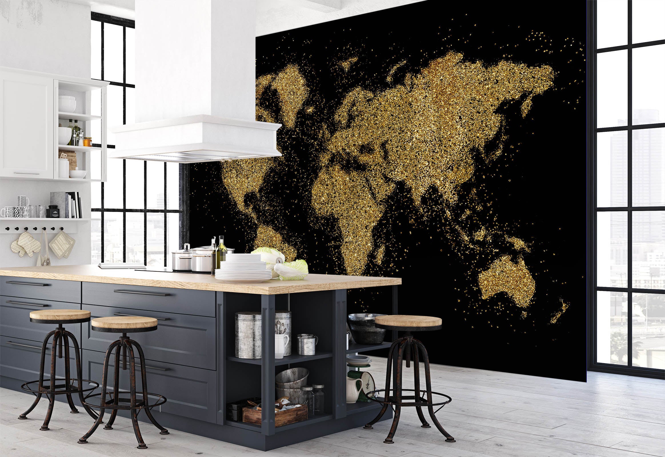 3D Gold Pattern 2122 World Map Wall Murals