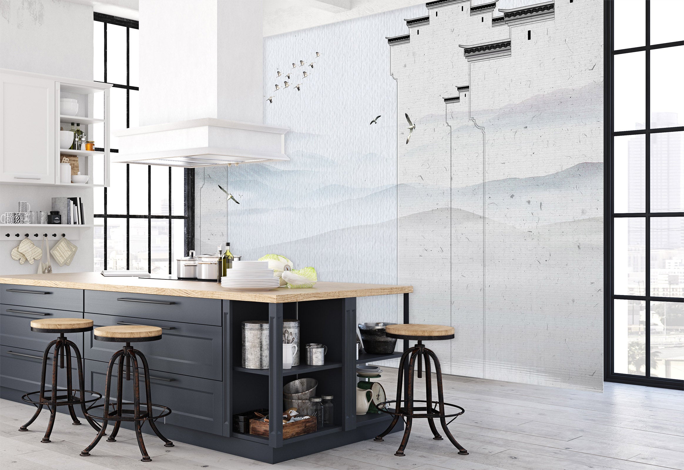 3D White City Wall 1597 Wall Murals