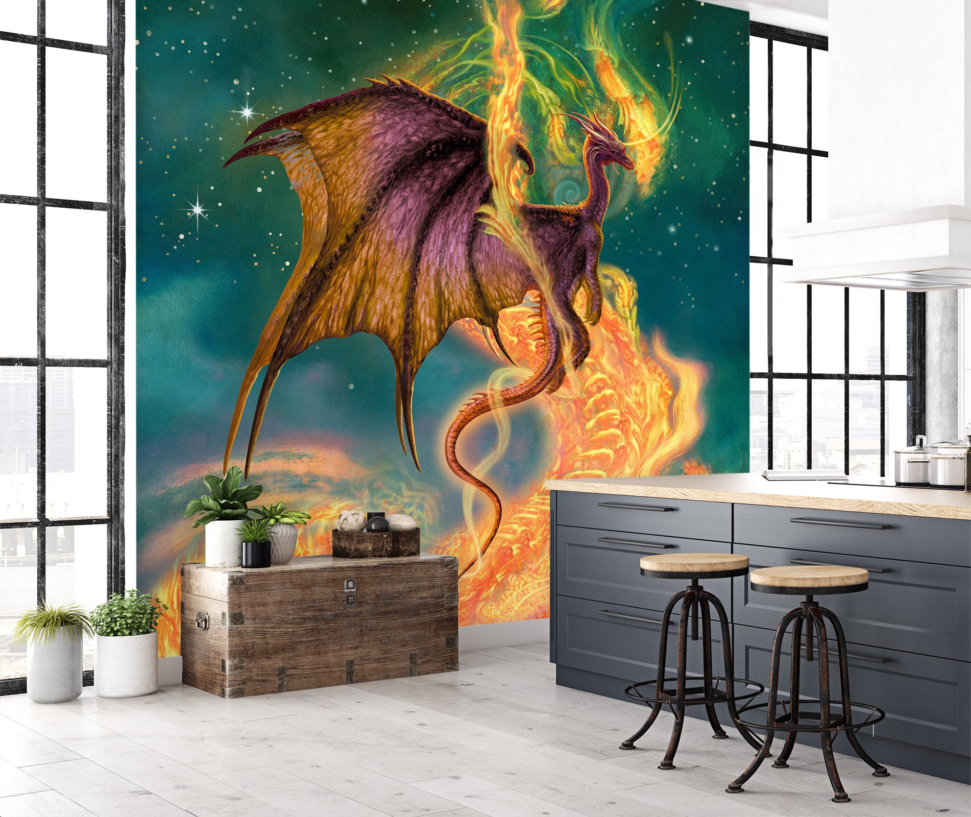 3D Starry Sky Dragon Pattern 7086 Ciruelo Wall Mural Wall Murals