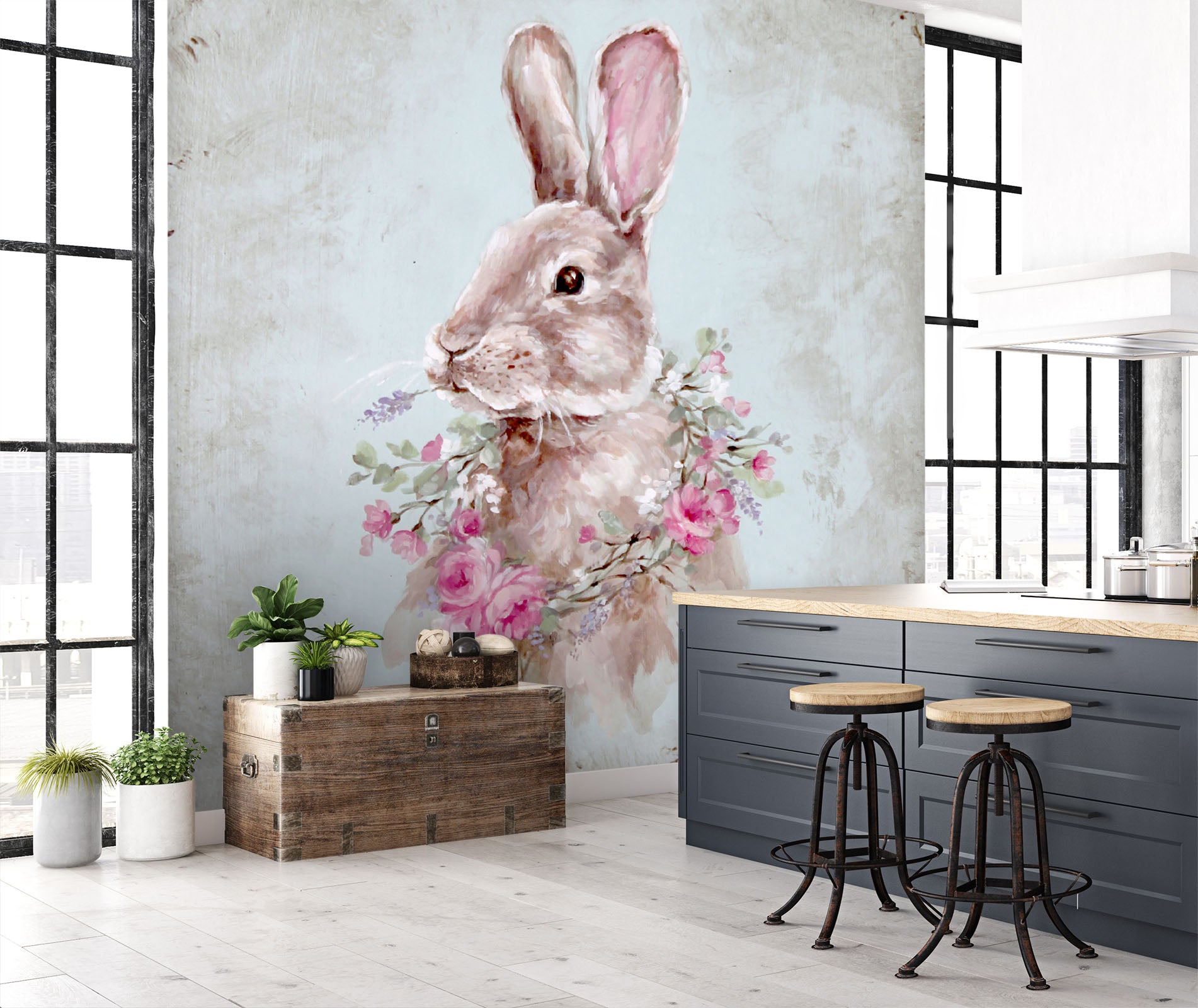 3D Wreath Bunny 3155 Debi Coules Wall Mural Wall Murals