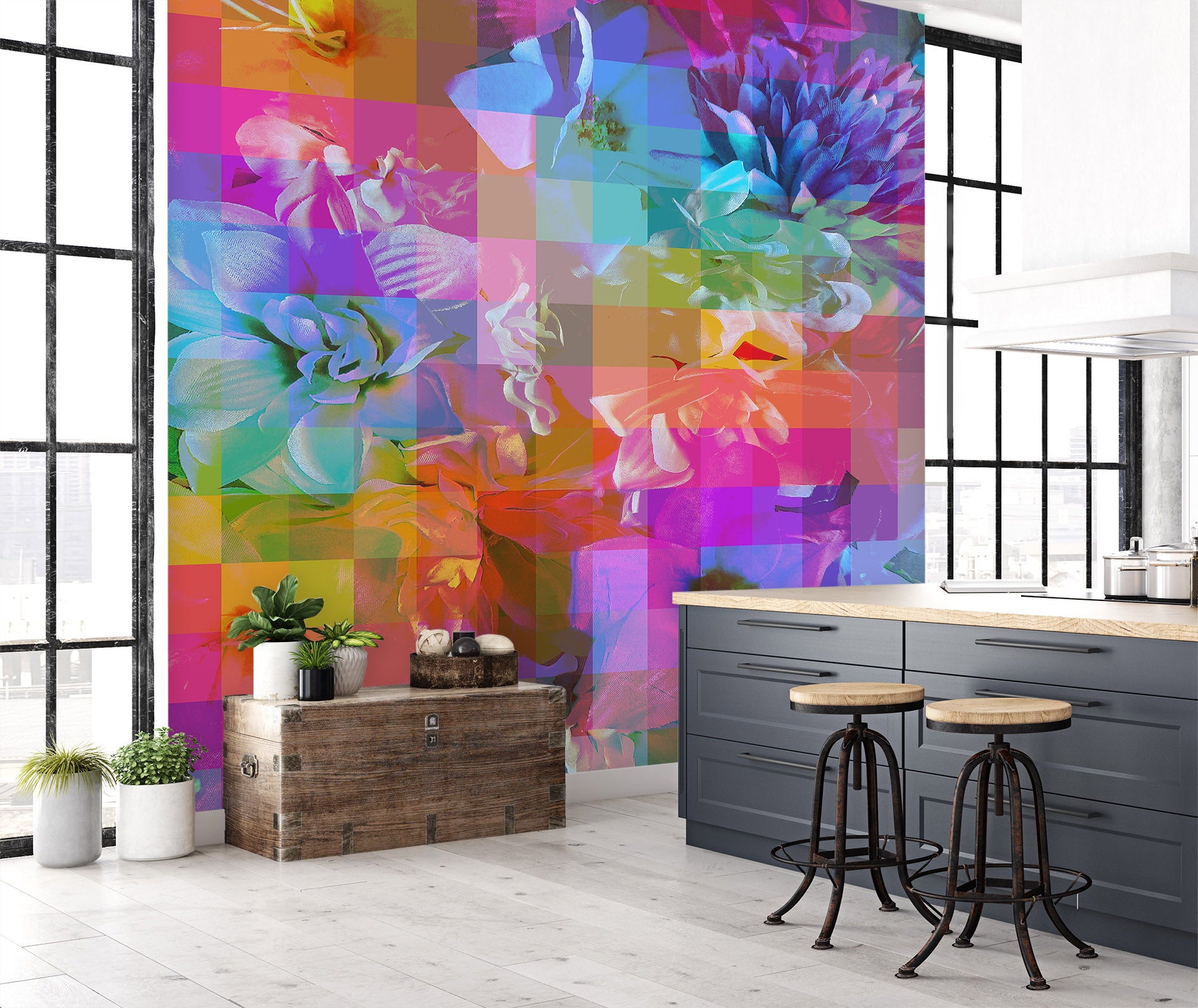 3D Color Mosaic Flowers 19113 Shandra Smith Wall Mural Wall Murals