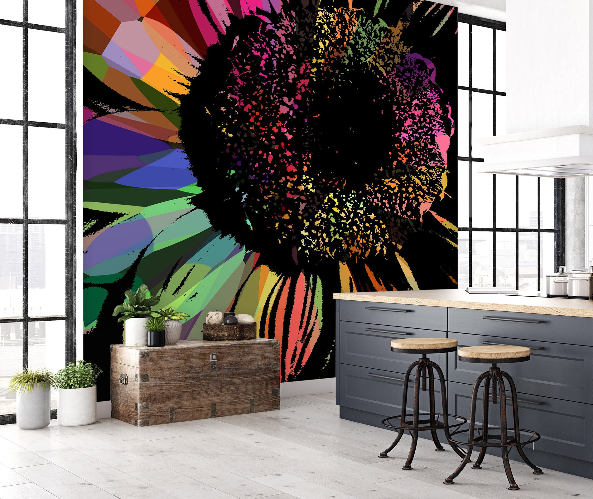 3D Black Colored Flowers 19111 Shandra Smith Wall Mural Wall Murals