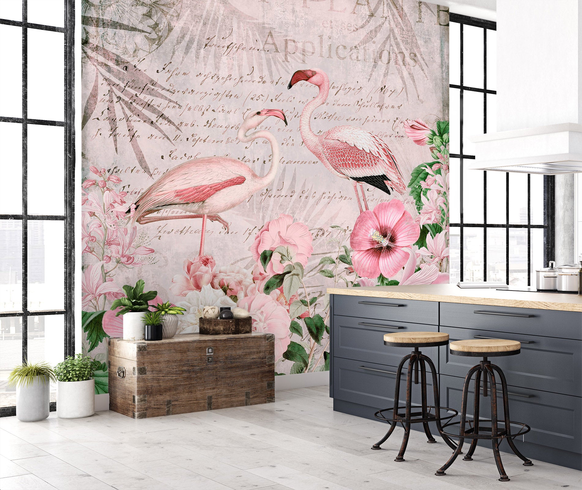 3D Pink Flamingo 1442 Andrea haase Wall Mural Wall Murals
