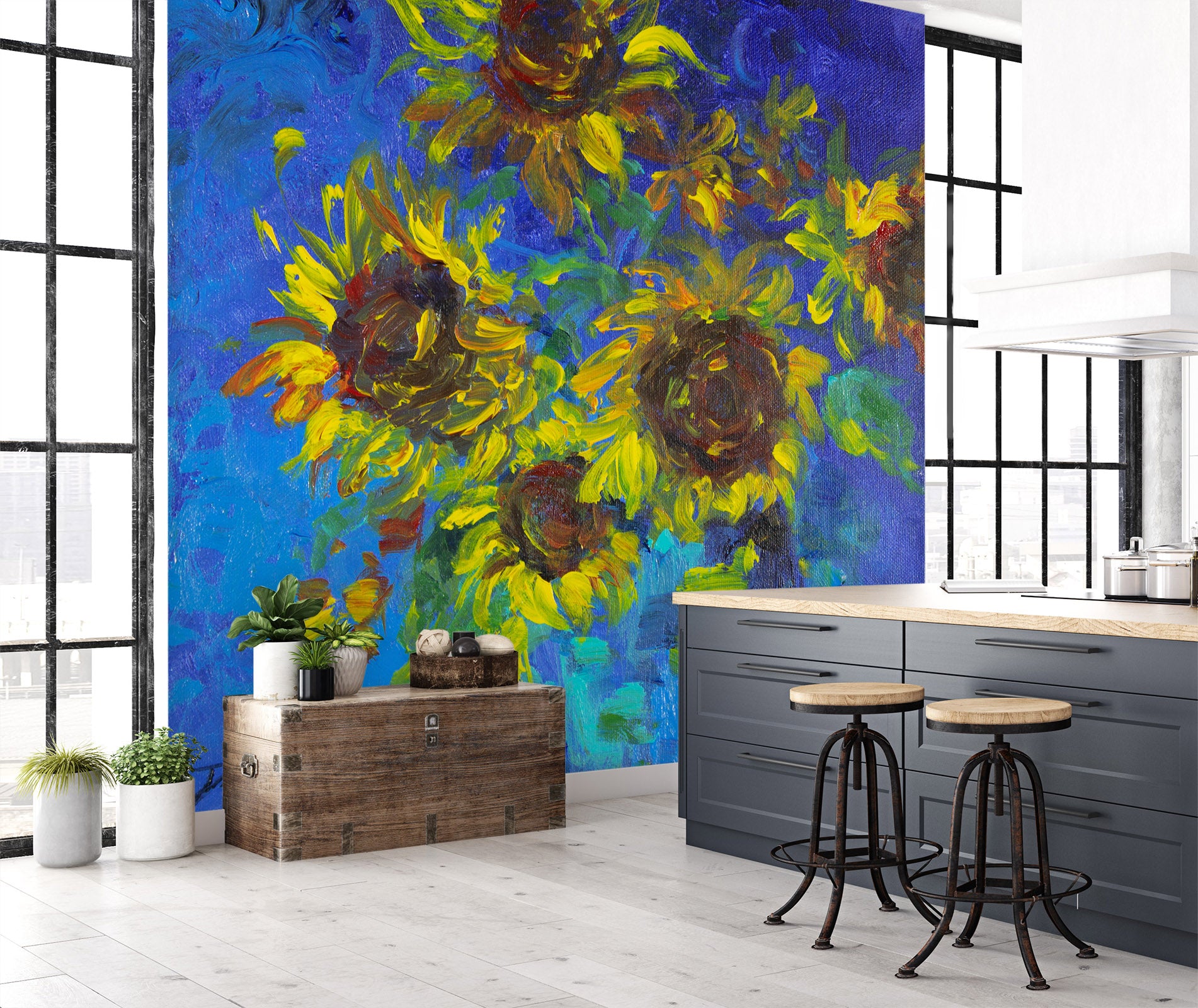3D Painting Sunflower Vase 3120 Debi Coules Wall Mural Wall Murals