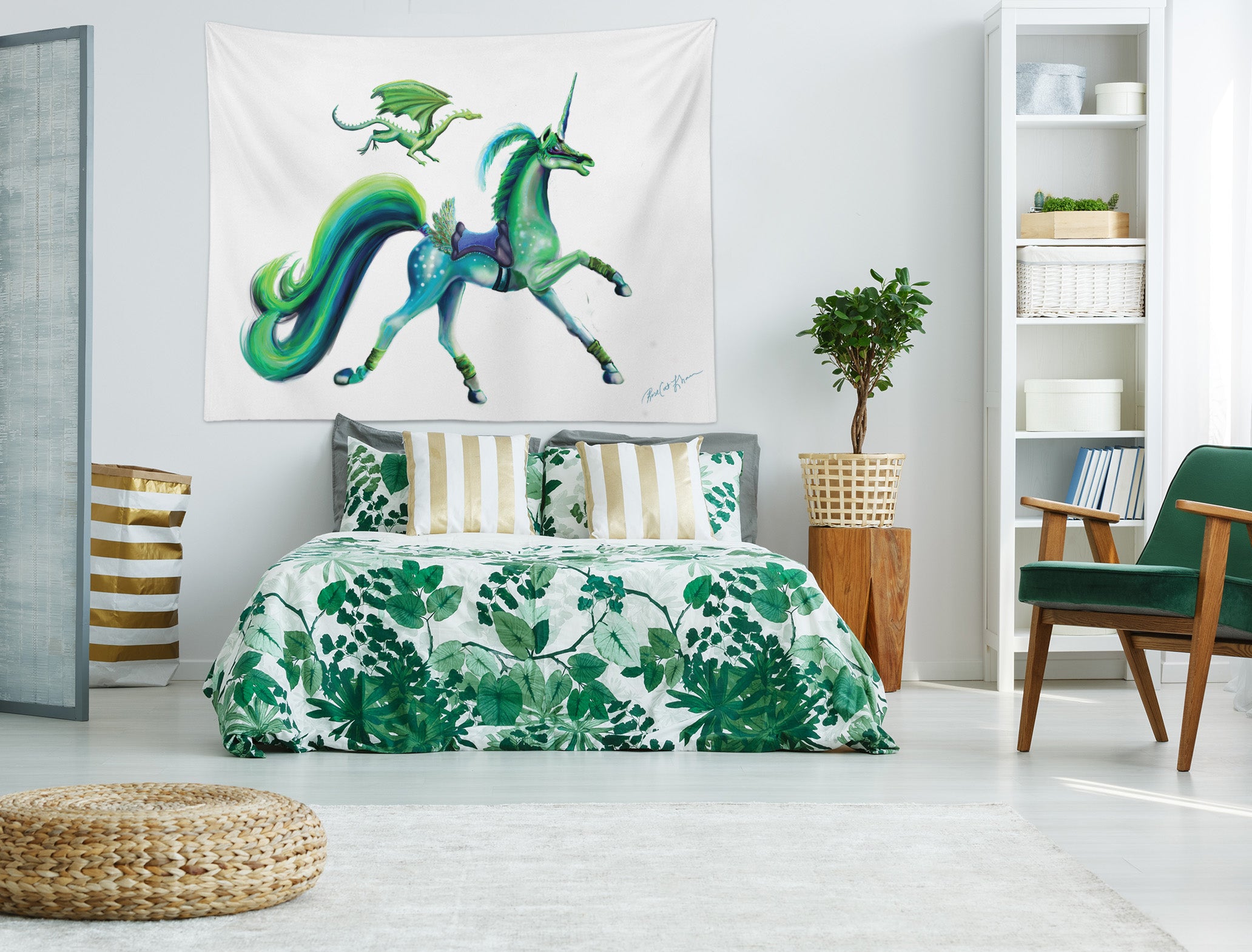 3D Unicorn Dragon 5206 Rose Catherine Khan Tapestry Hanging Cloth Hang