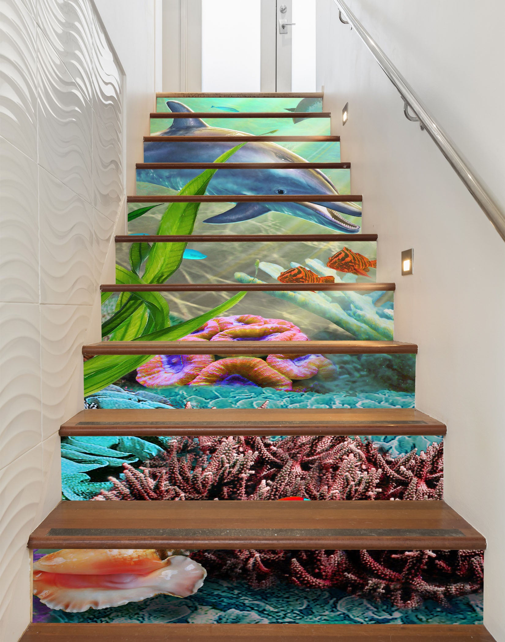 3D Ocean Dolphin Seaweed 96192 Adrian Chesterman Stair Risers