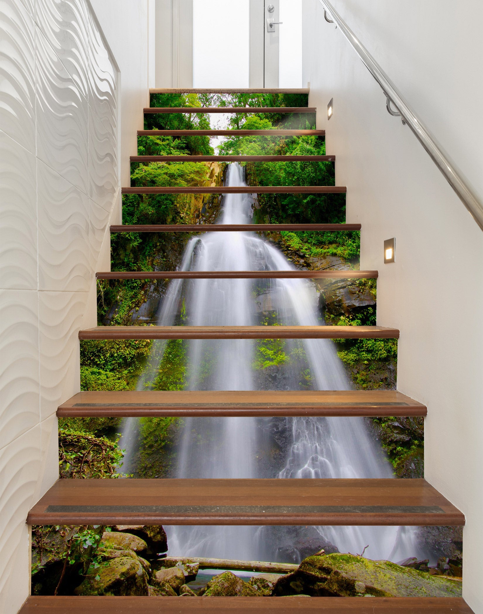 3D Green Tree Falls 362 Stair Risers