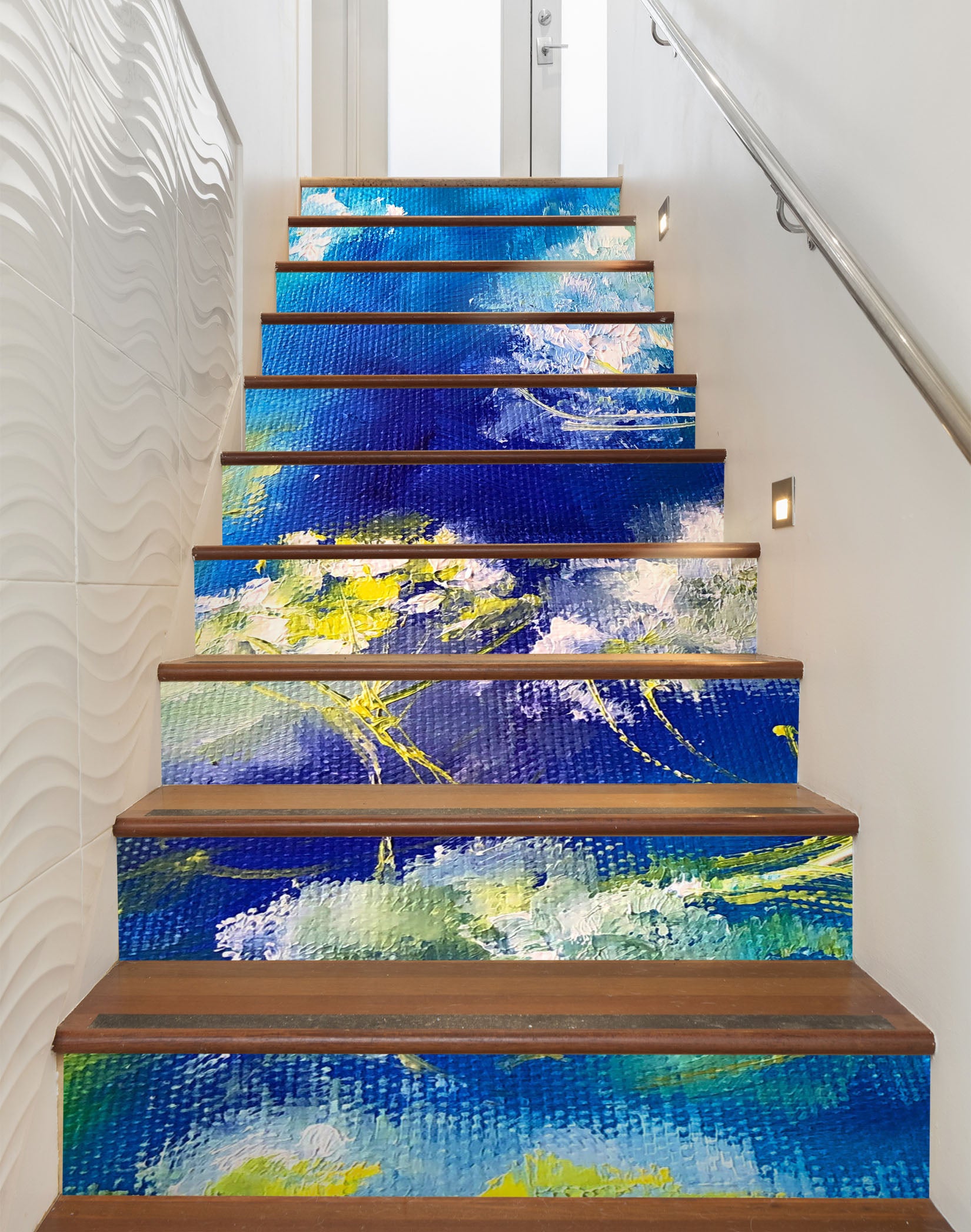 3D Blue Painted Flower 2221 Skromova Marina Stair Risers