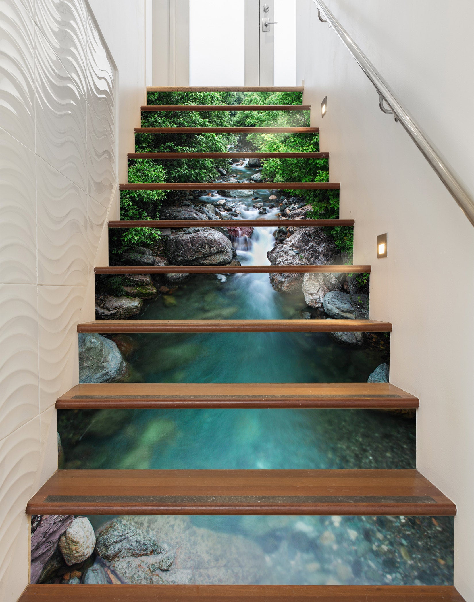 3D Narrow Valley Flowing Water 255 Stair Risers