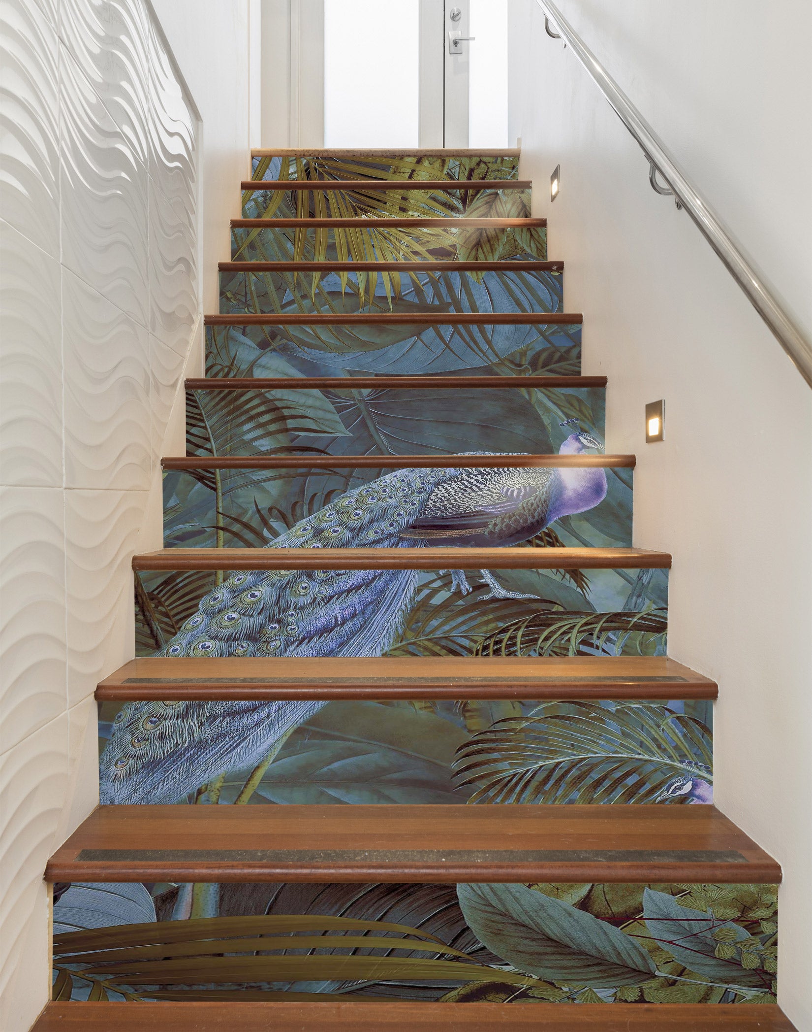3D Jungle Leaves Peacock 10475 Andrea Haase Stair Risers