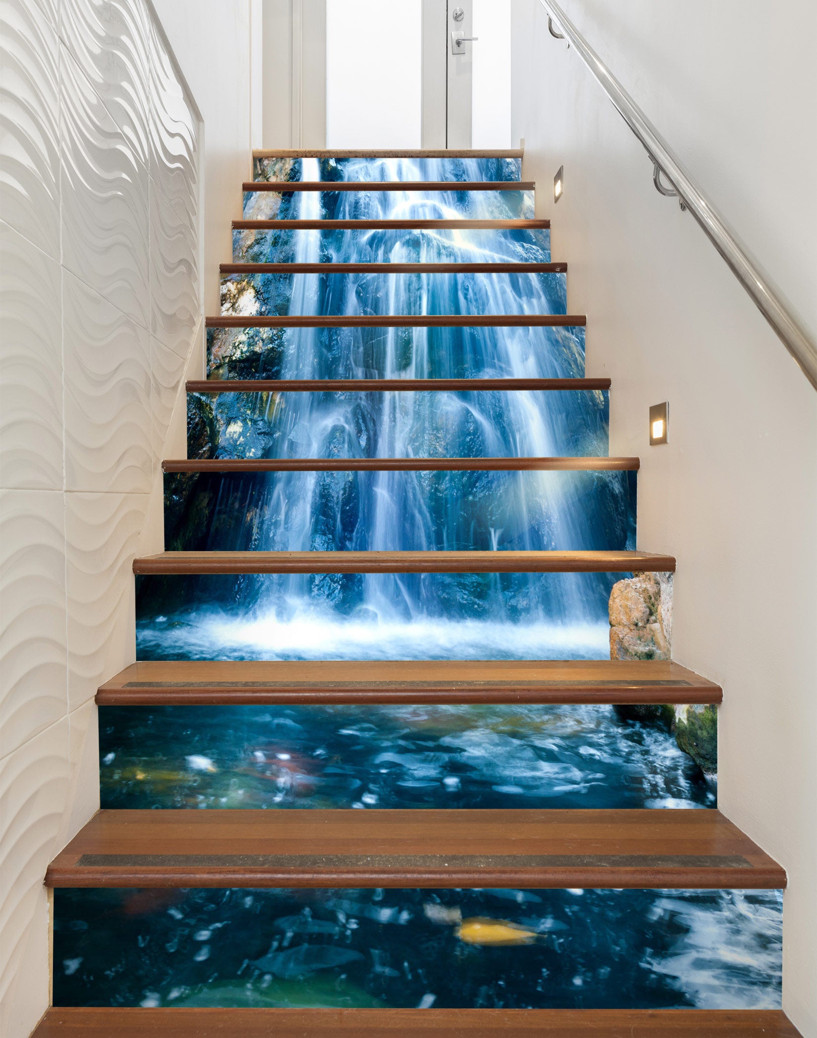 3D Blue Fluorescent Waterfall 326 Stair Risers