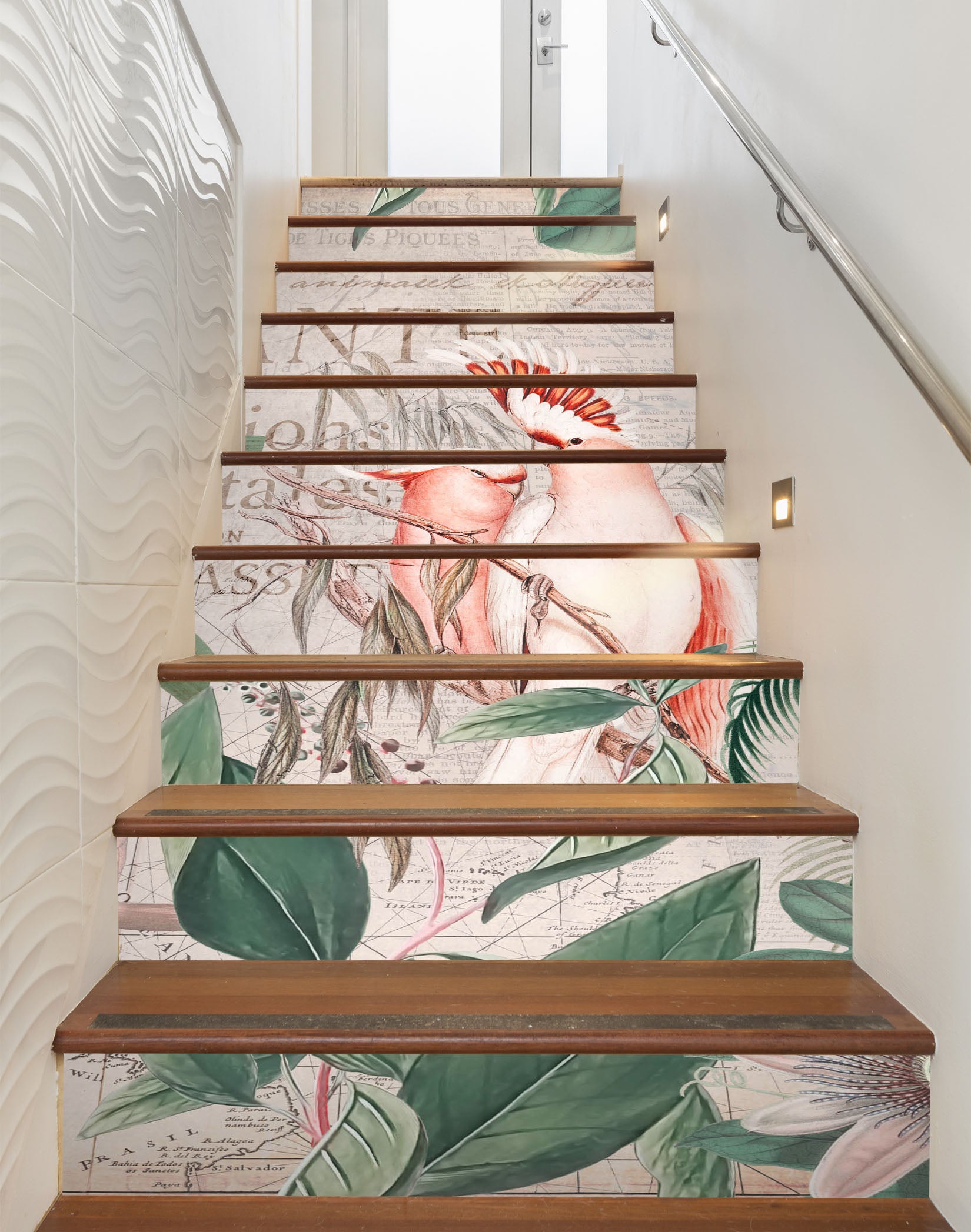3D Leaves Pink Parrot 11040 Andrea Haase Stair Risers