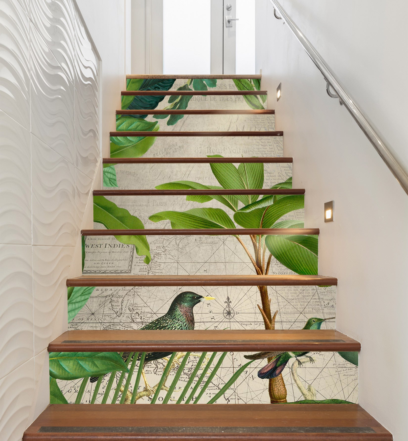 3D Green Tree Leaf Bird 10494 Andrea Haase Stair Risers