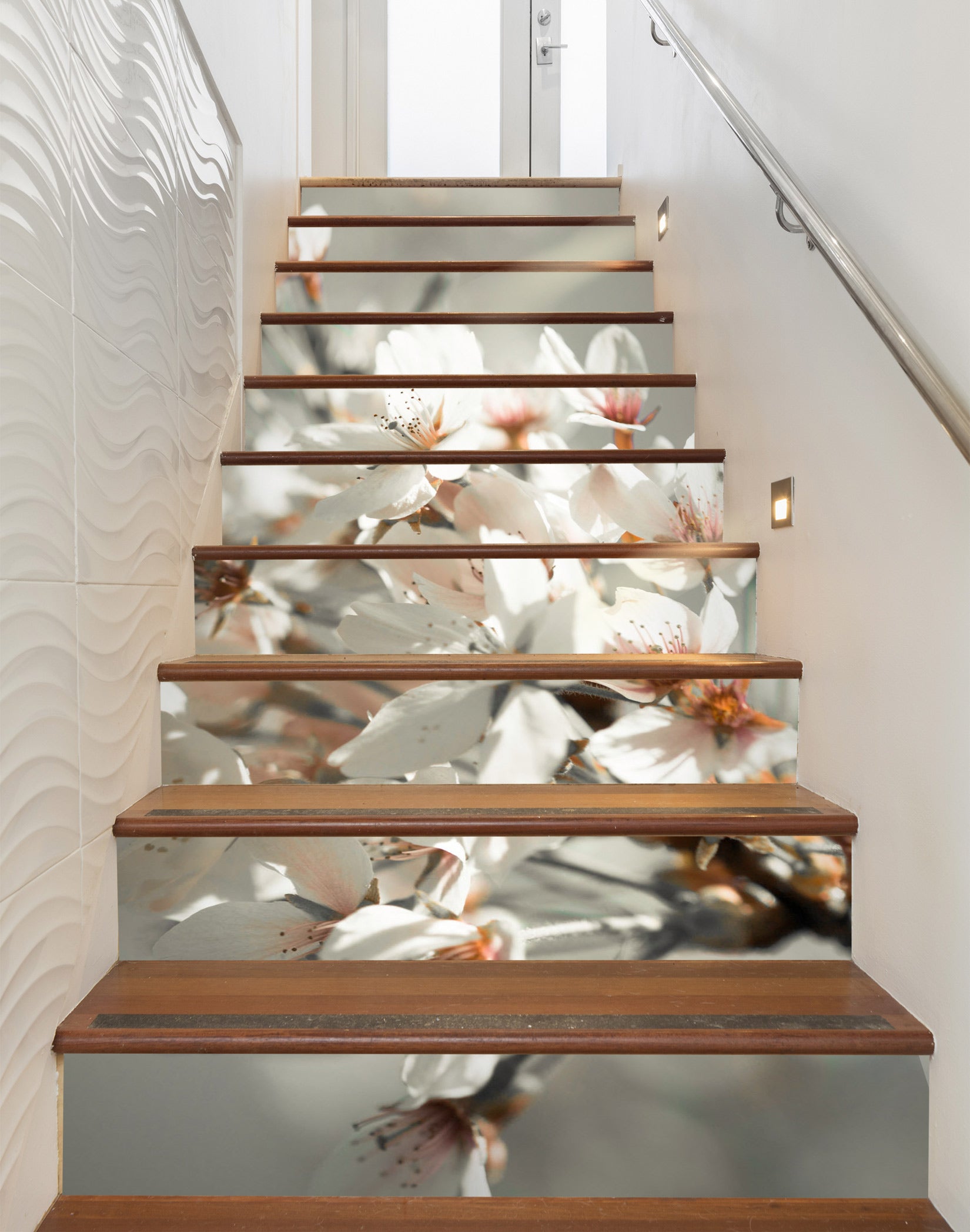 3D White Flowers 10911 Assaf Frank Stair Risers