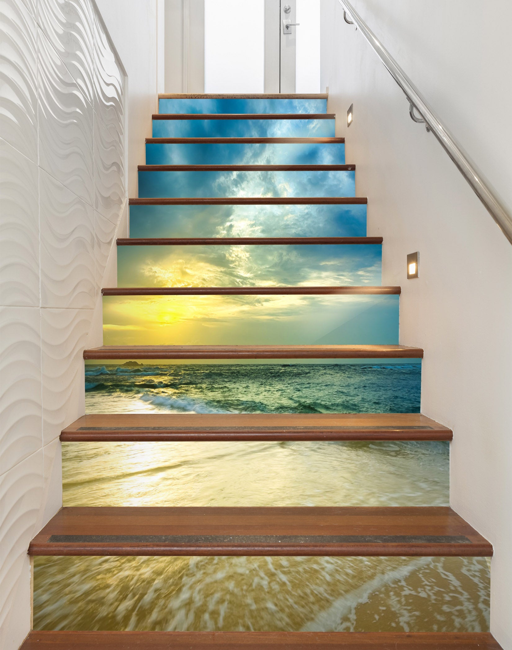 3D Light And Blue Ocean 626 Stair Risers