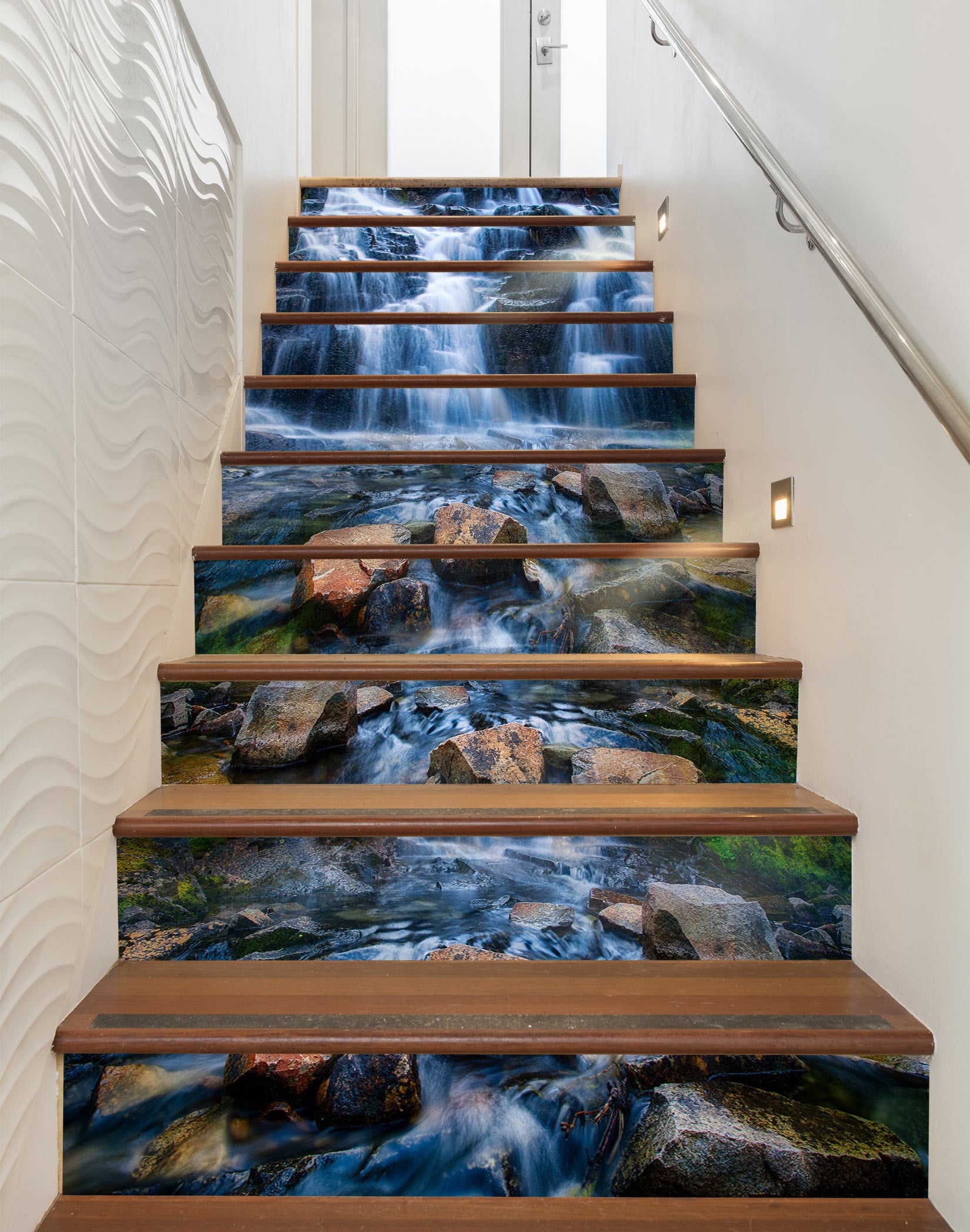 3D Rich Waterfall And Flowing Water 023 Stair Risers
