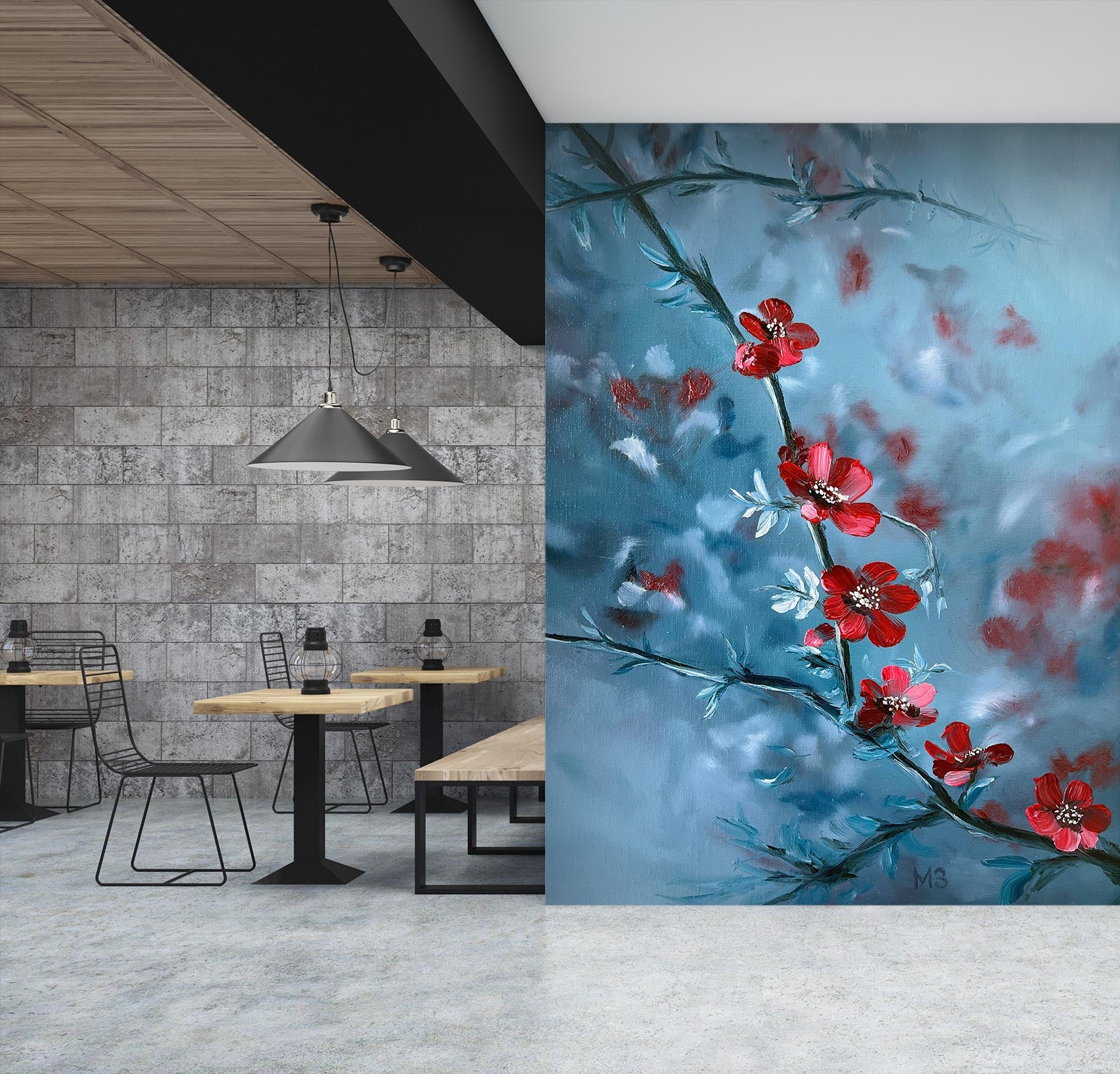 3D Red Flower Branch 9838 Marina Zotova Wall Mural Wall Murals