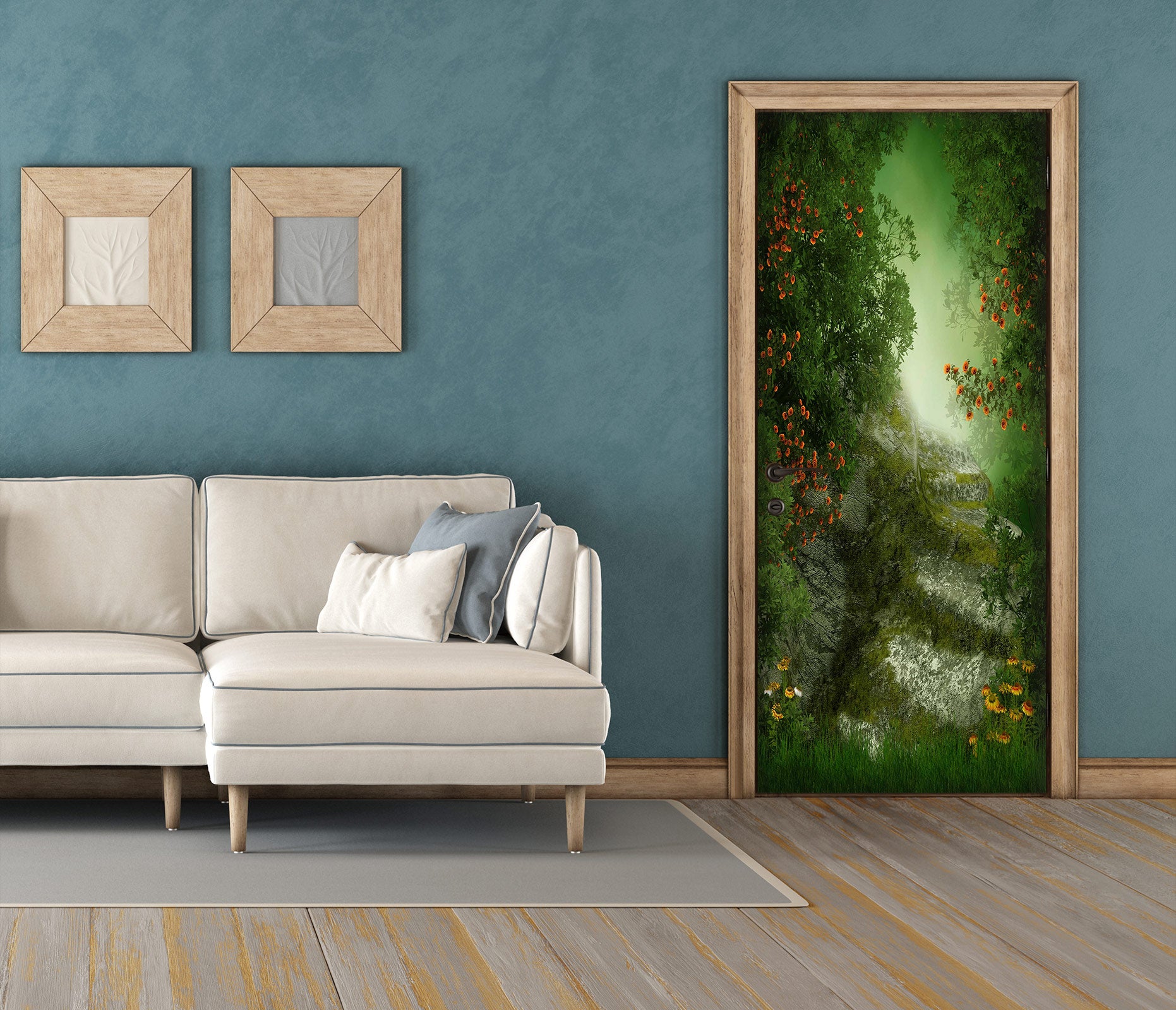 3D Forest Chrysanthemum 025 Door Mural