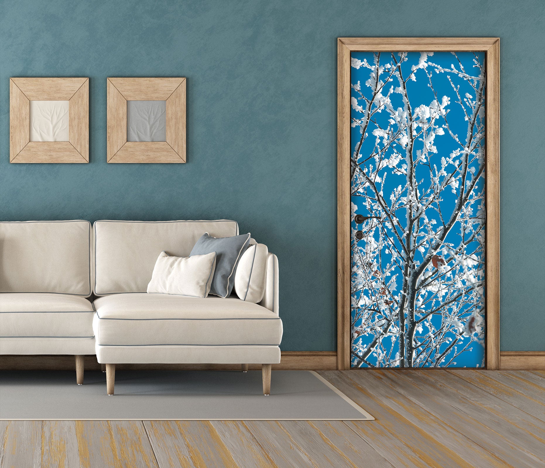 3D Blue White Branch 106220 Assaf Frank Door Mural