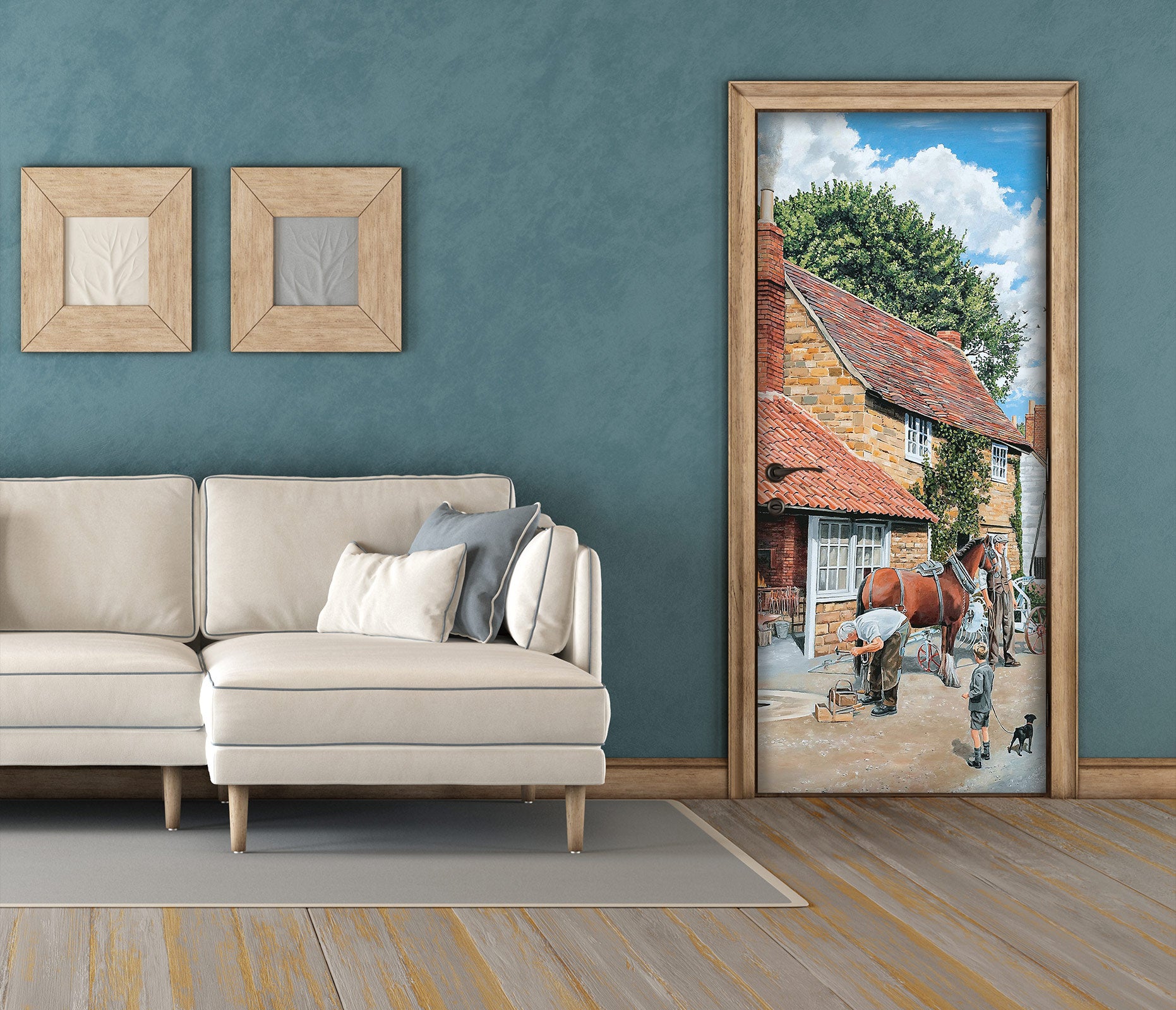 3D Village Horses 103188 Trevor Mitchell Door Mural