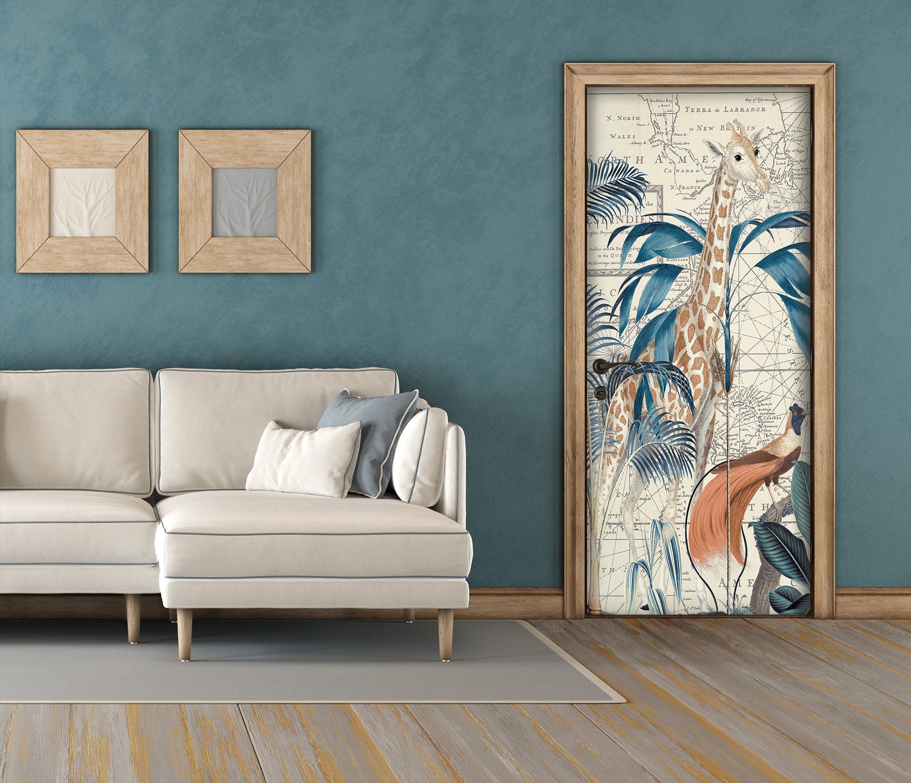 3D Giraffe Bird Leaves 11960 Andrea Haase Door Mural