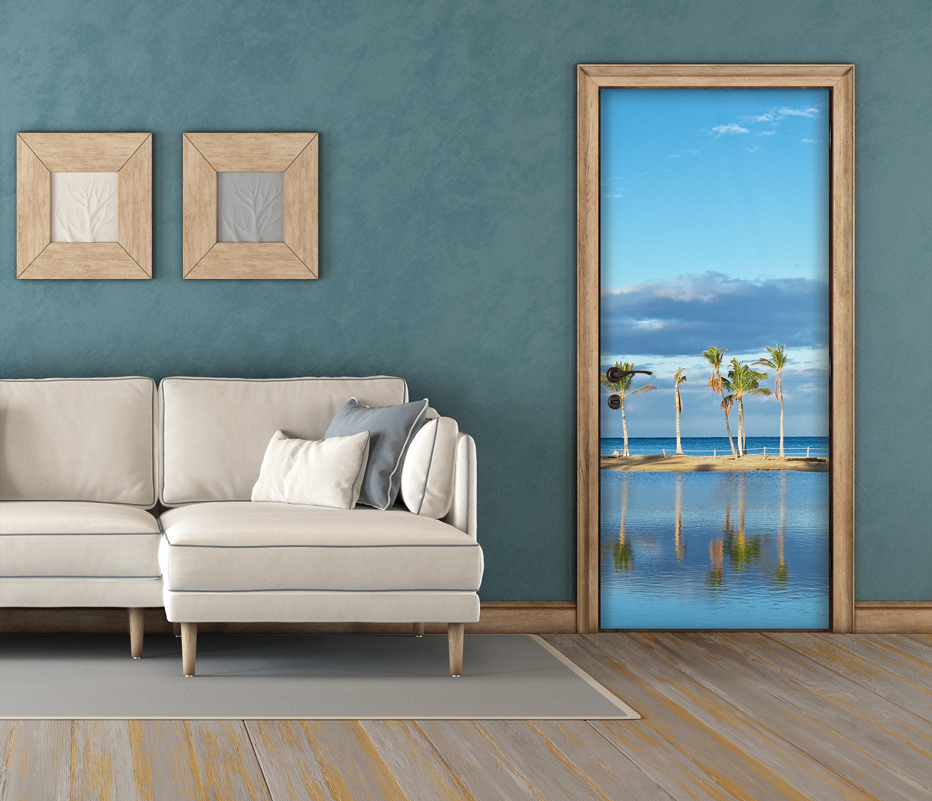 3D Coconut Tree Sea Blue 11120 Kathy Barefield Door Mural