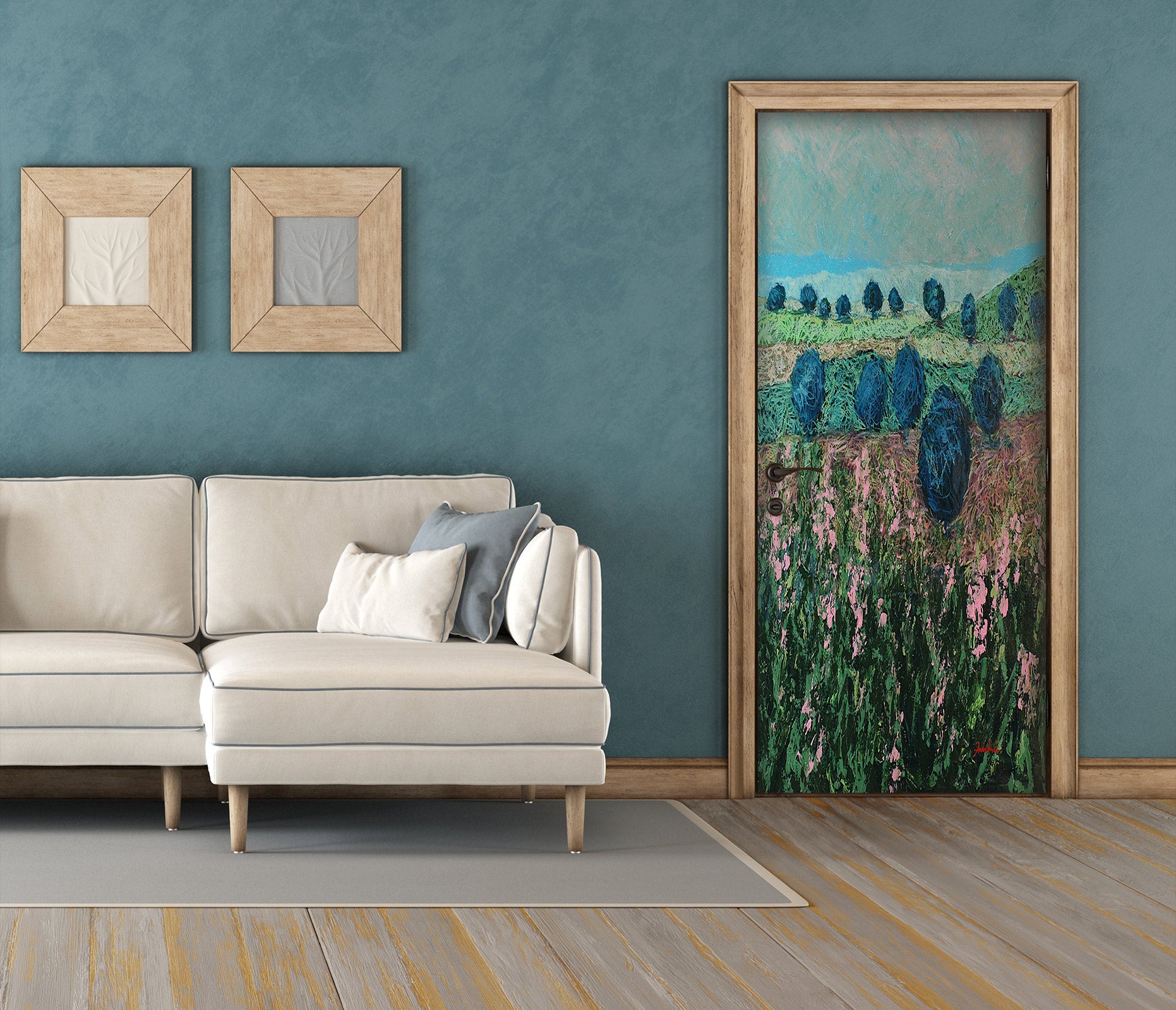 3D Pink Flowers Bushes Trees Grass 9330 Allan P. Friedlander Door Mural