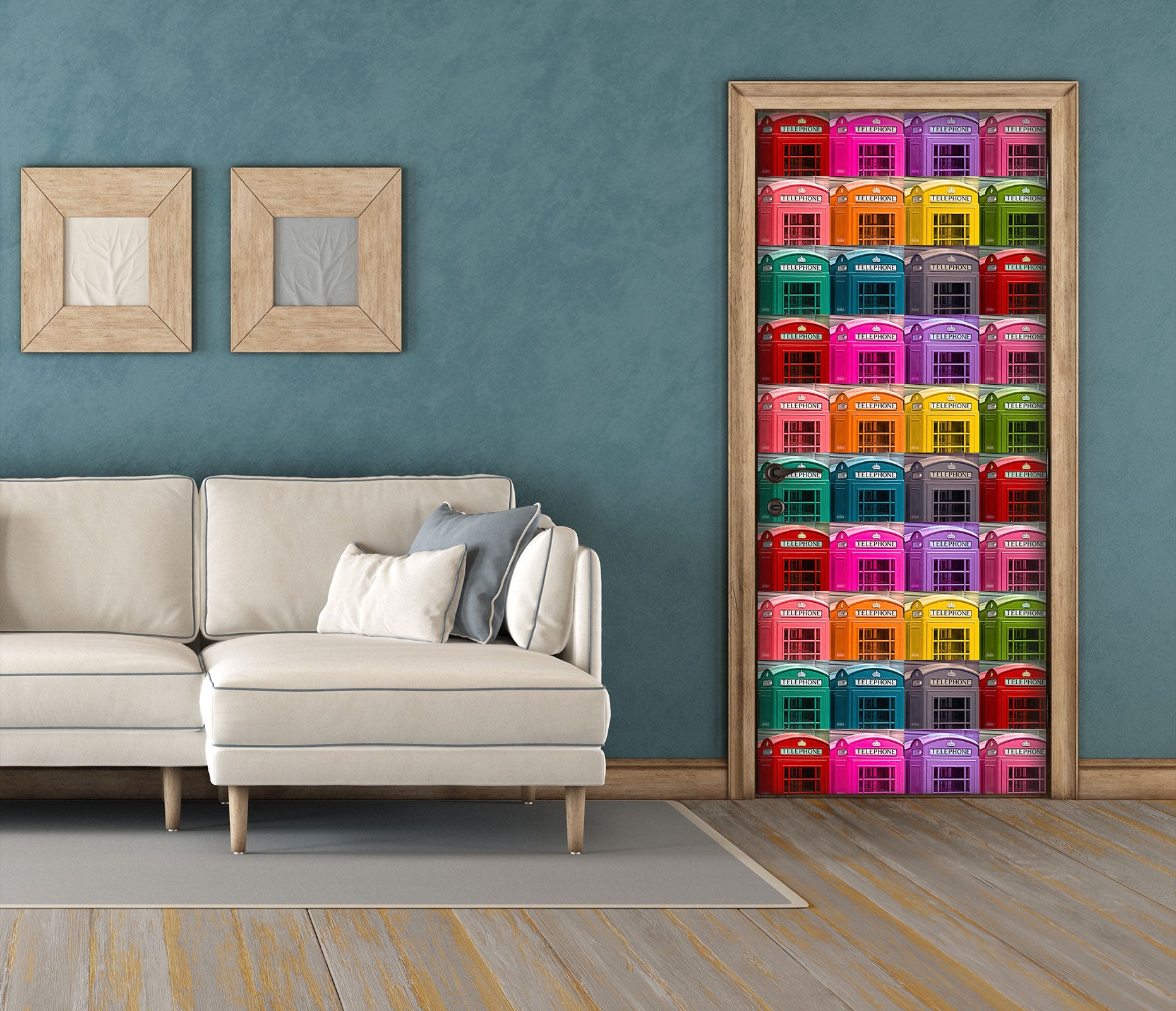 3D Colorful Phone Booth 106213 Assaf Frank Door Mural