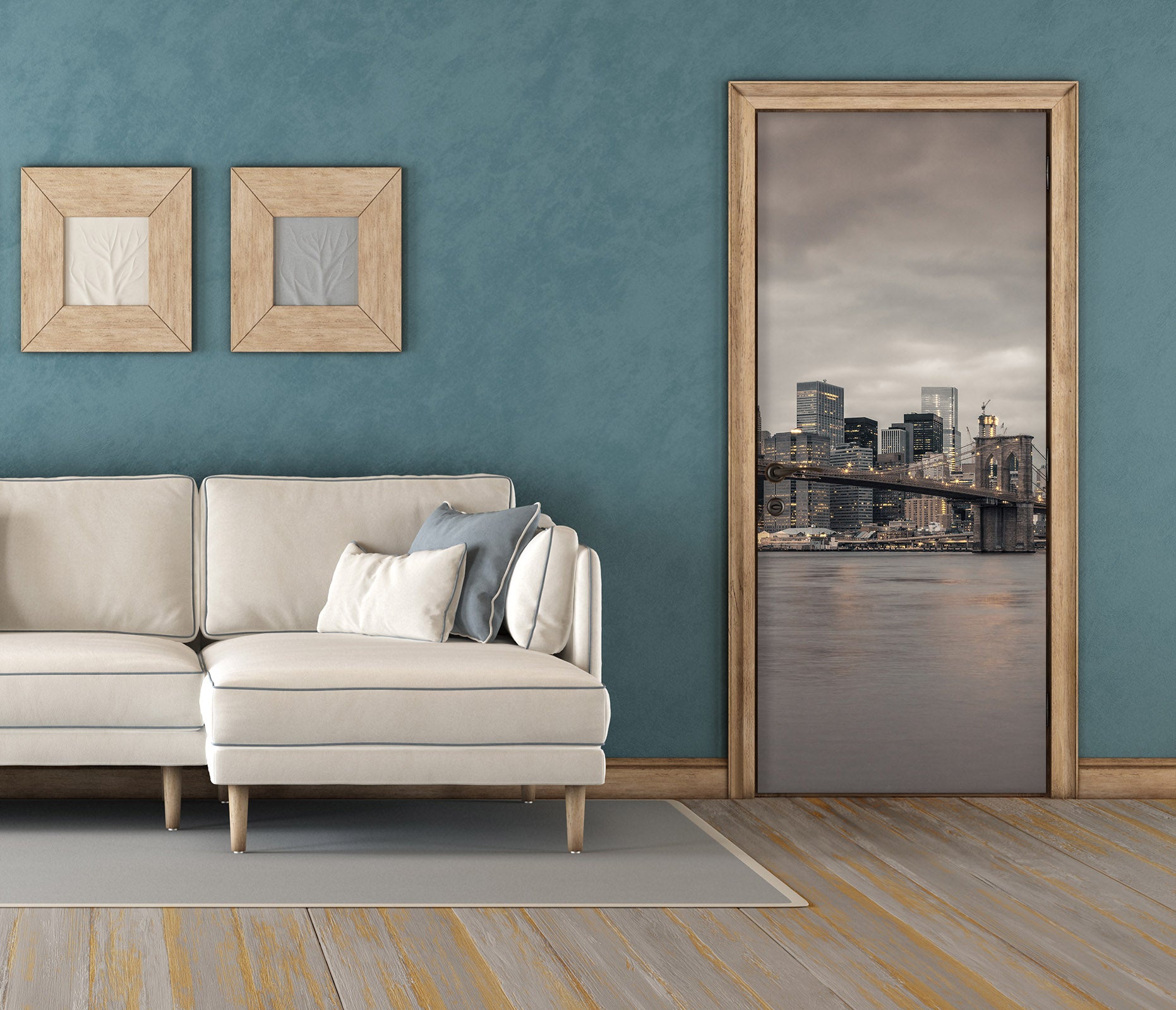 3D Night River Bridge 106123 Assaf Frank Door Mural