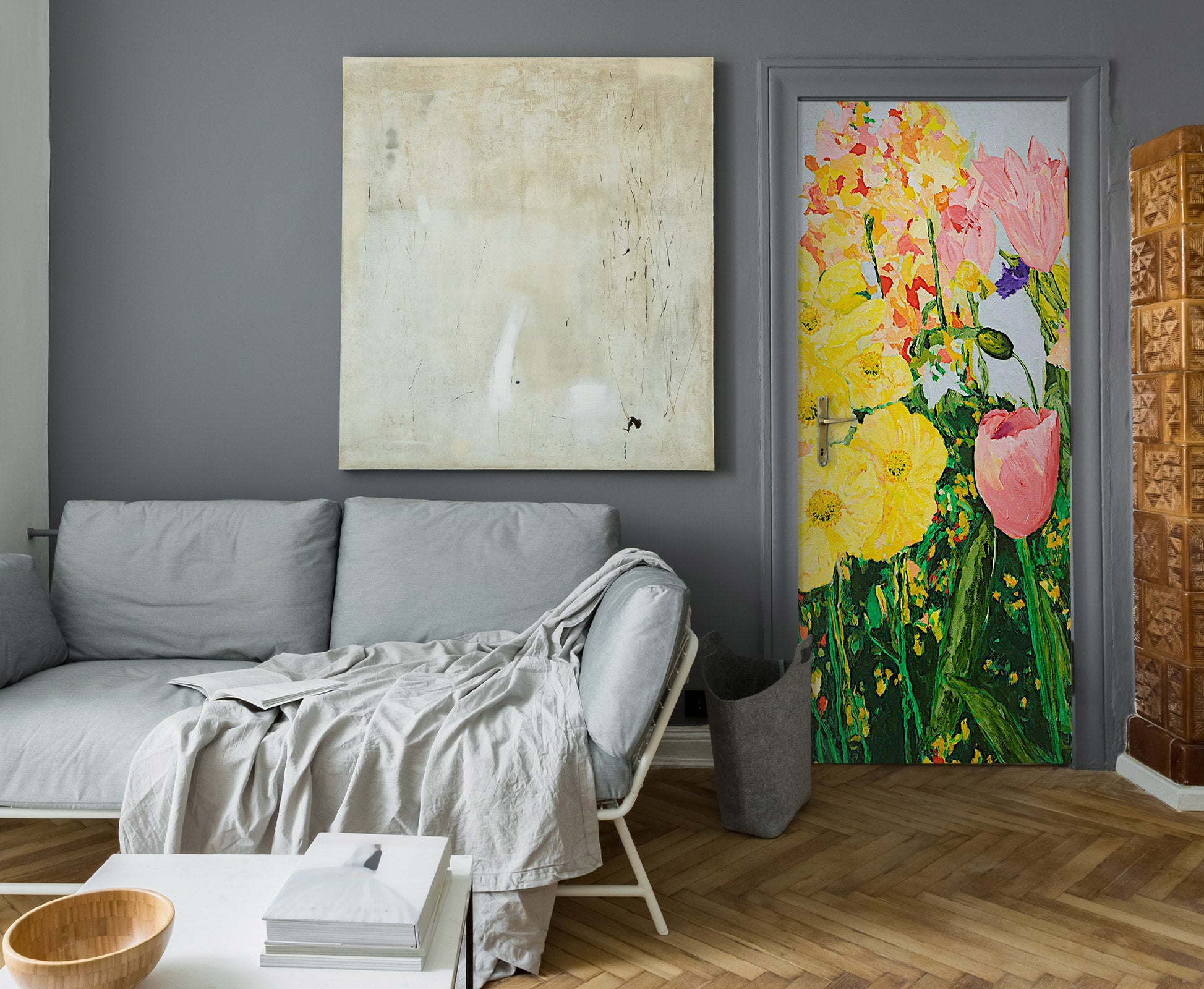3D Yellow Pink Flowers Clump 9368 Allan P. Friedlander Door Mural