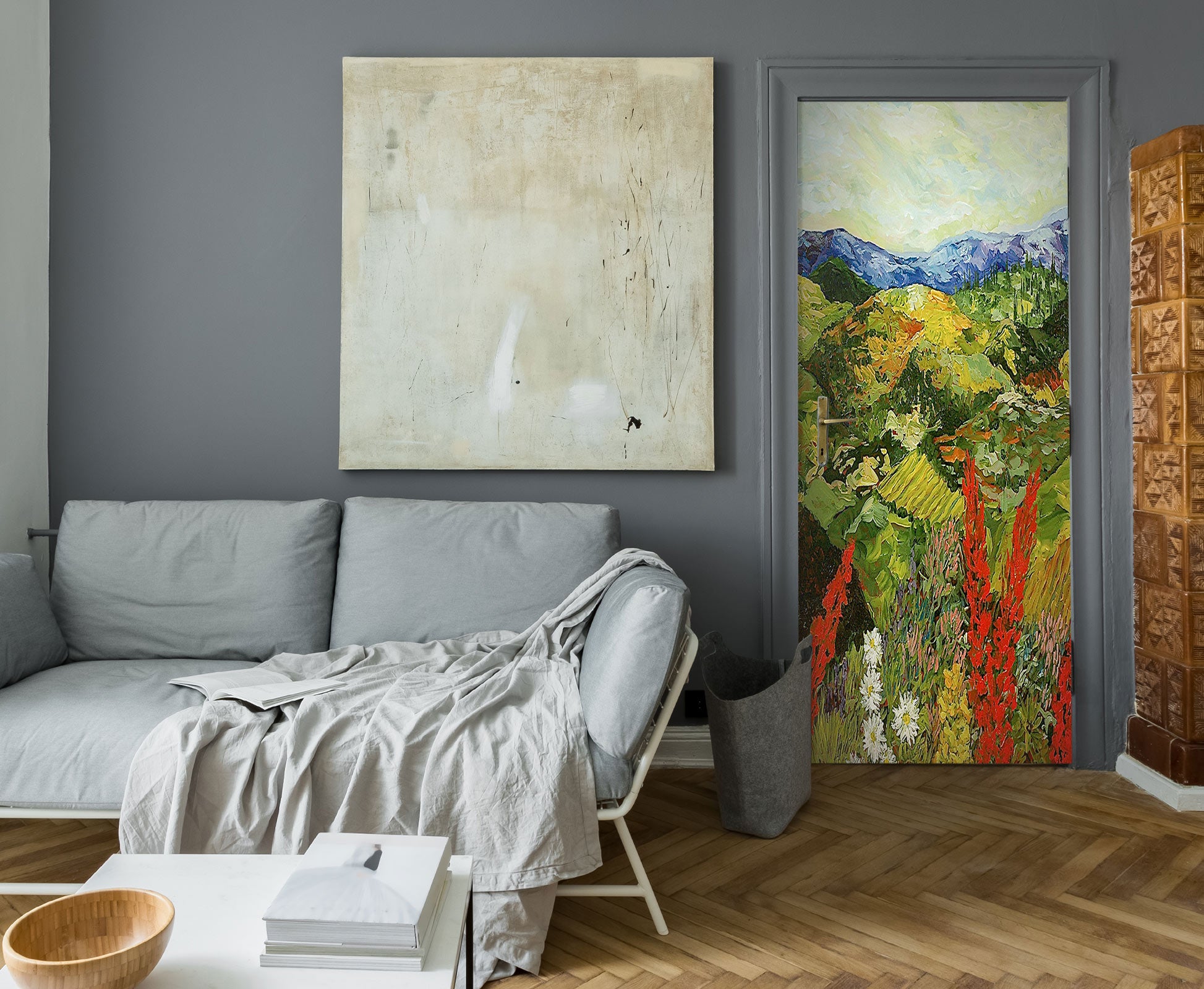 3D Hillside Meadow Red Flower 9341 Allan P. Friedlander Door Mural