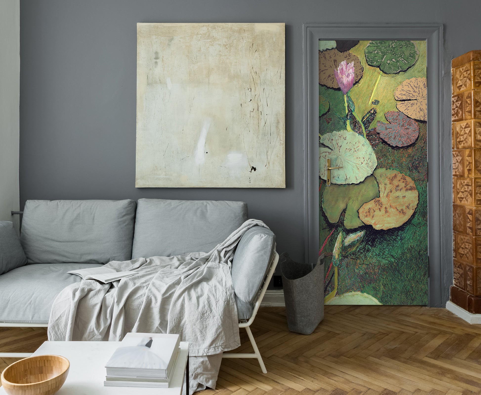 3D Pink Lotus Leaf Pattern 93226 Allan P. Friedlander Door Mural