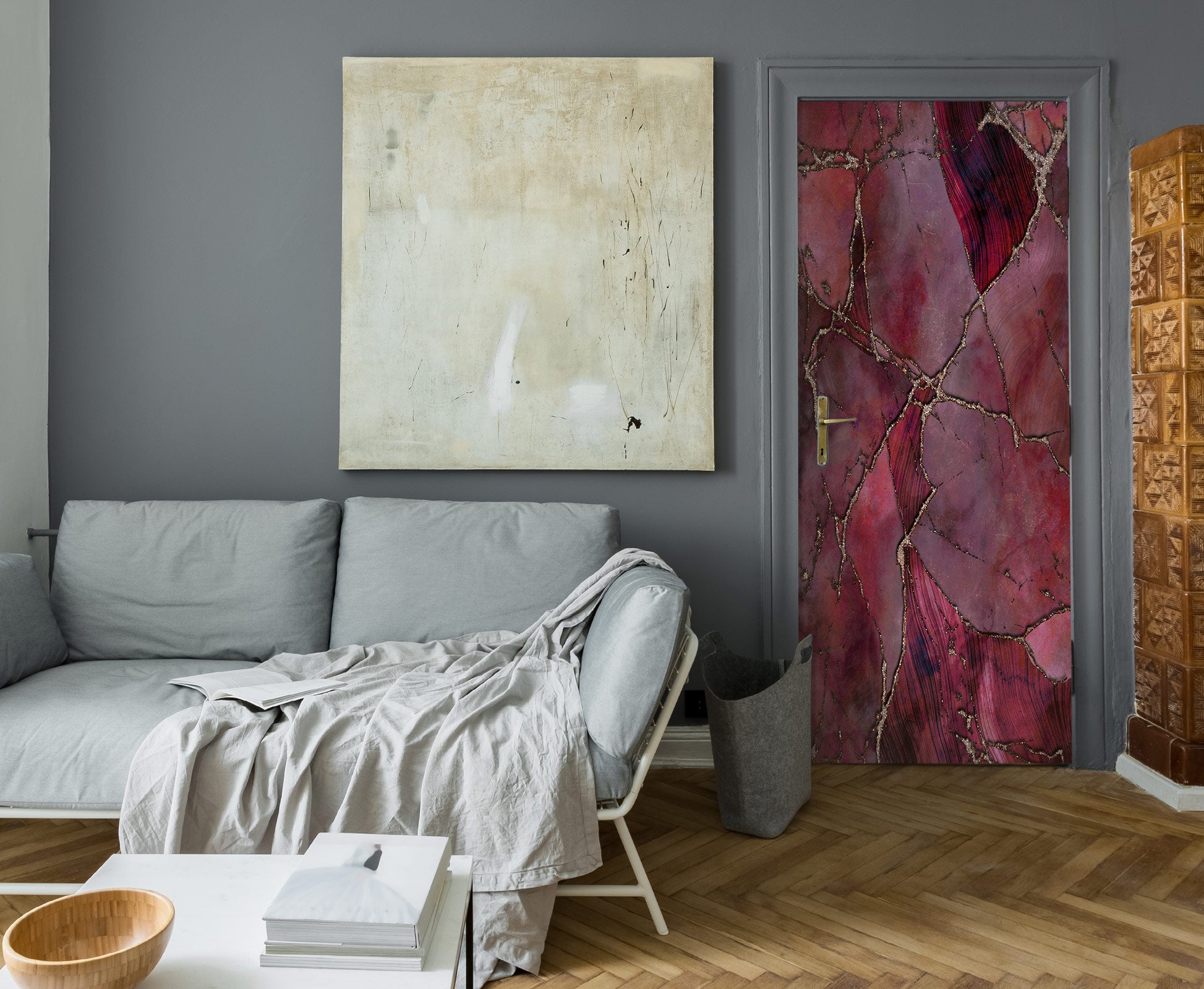 3D Red Marbled Crack 102101 Andrea Haase Door Mural