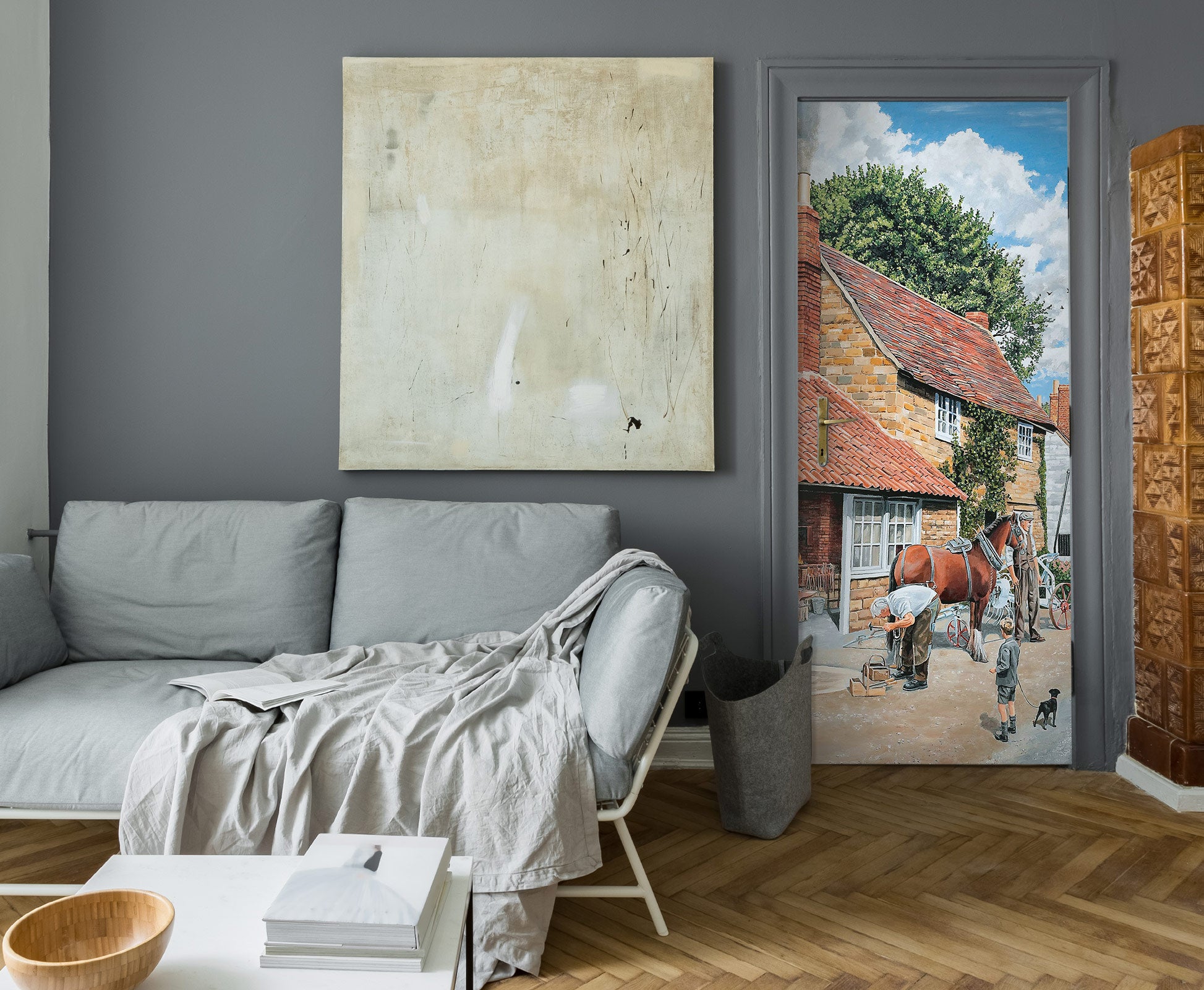 3D Village Horses 103188 Trevor Mitchell Door Mural