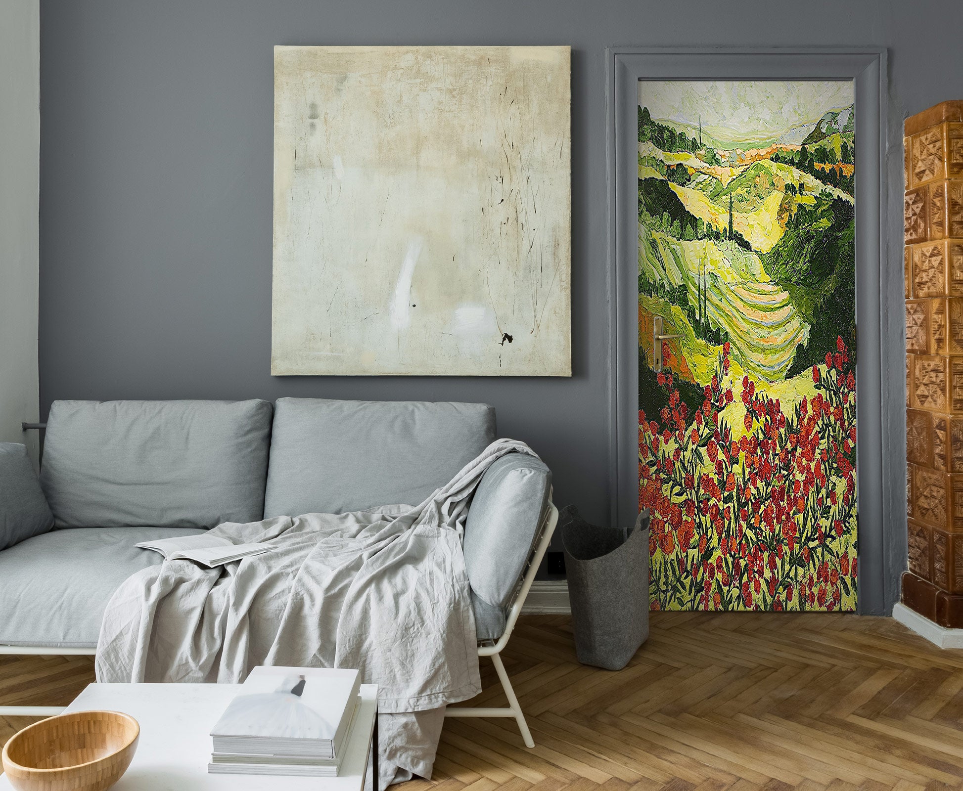 3D Hillside Field Red Flowers 9319 Allan P. Friedlander Door Mural