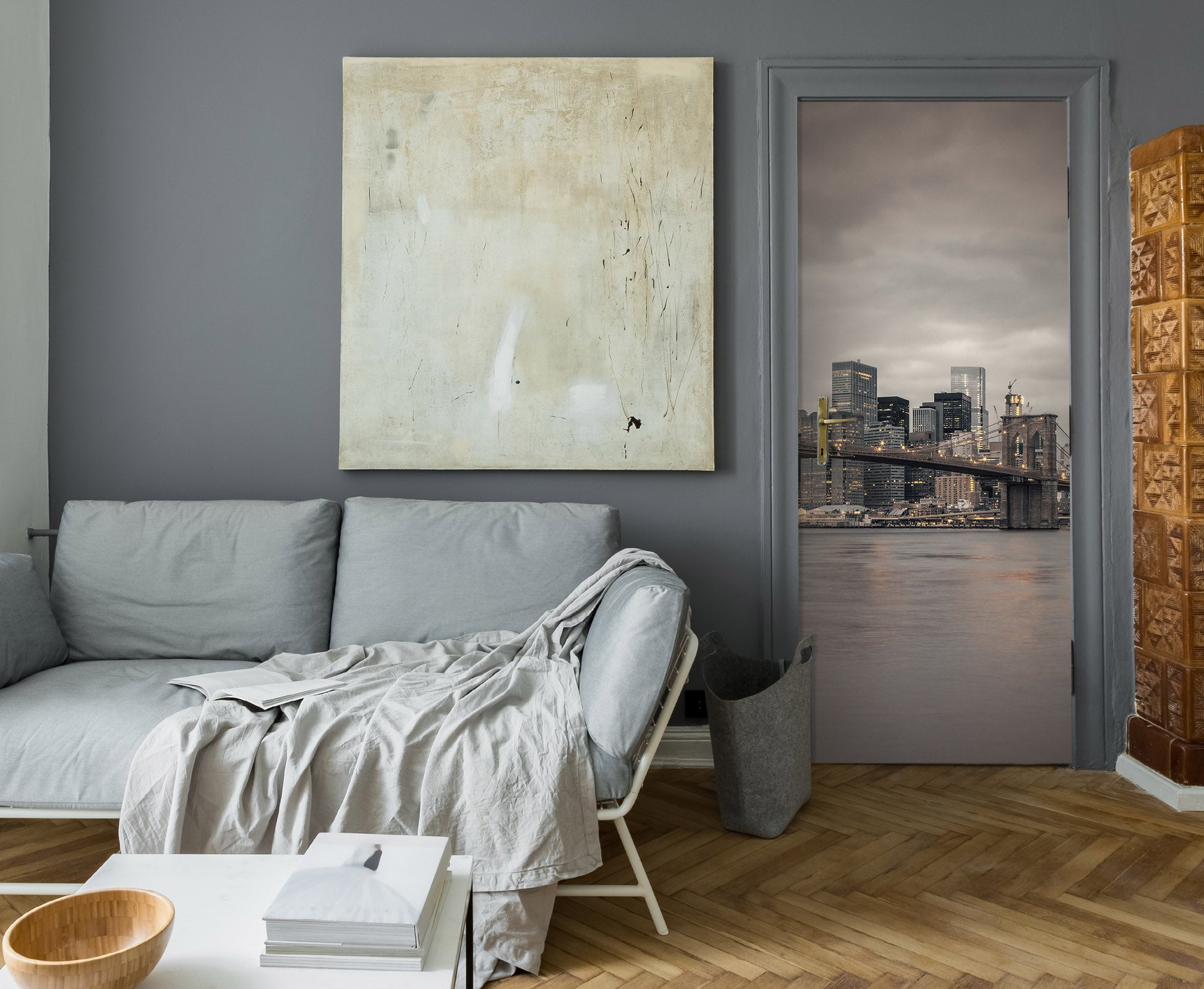 3D Night River Bridge 106123 Assaf Frank Door Mural