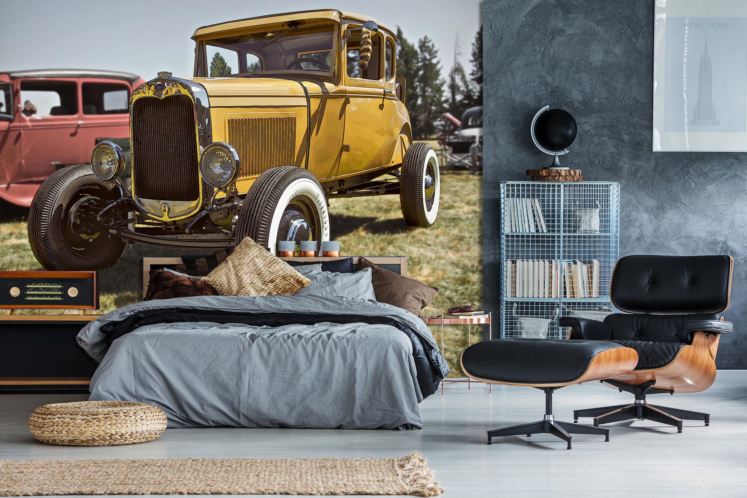 3D Yellow Retro Car 10860 Alius Herb Wall Mural Wall Murals