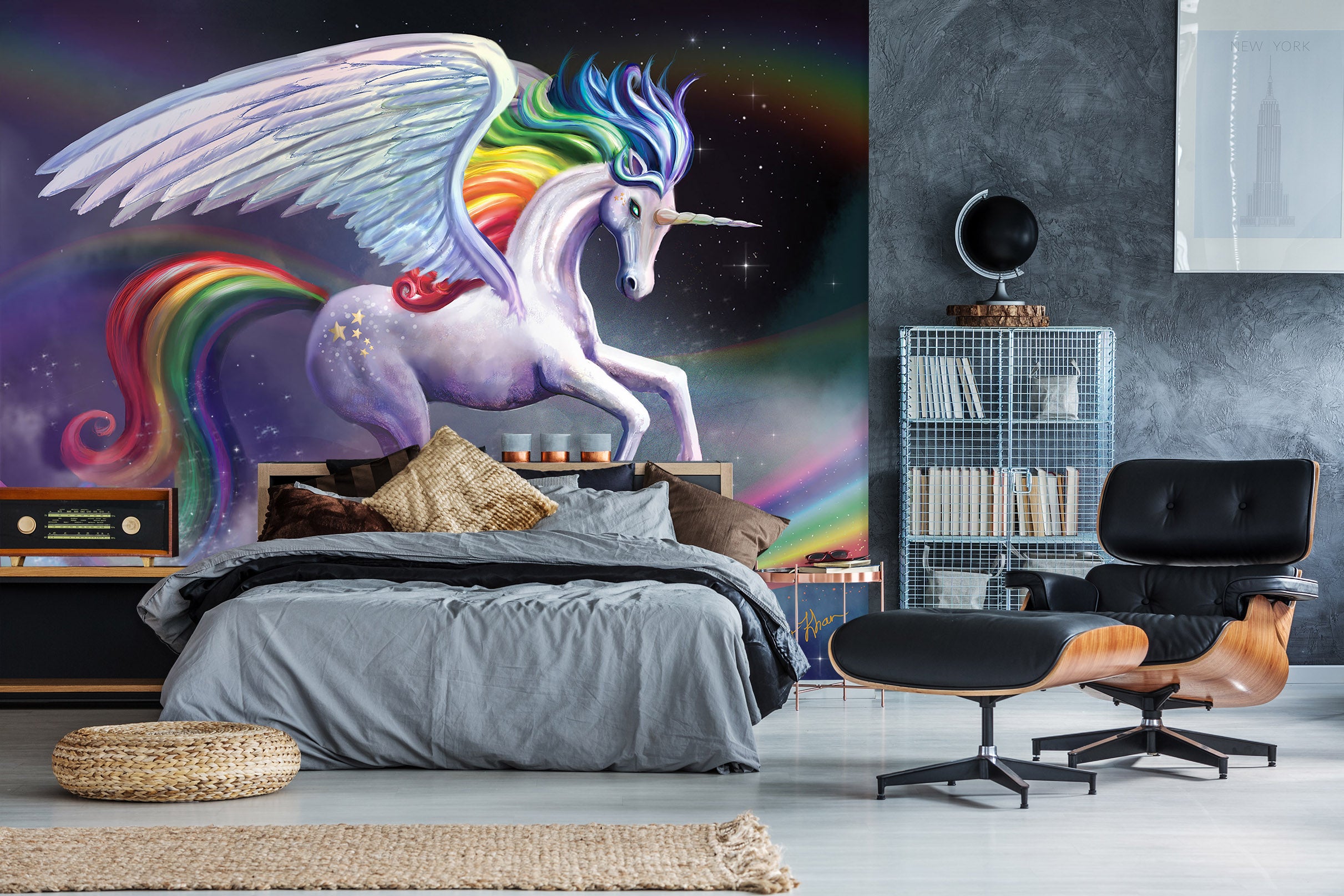 3D Winged Unicorn 1412 Rose Catherine Khan Wall Mural Wall Murals