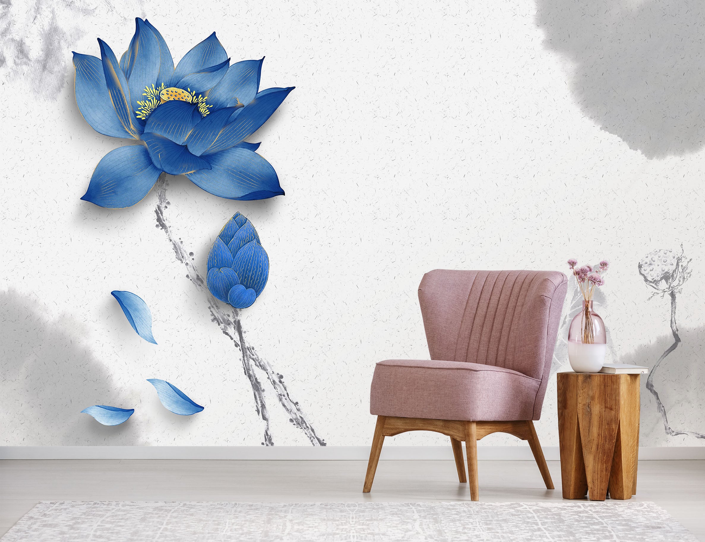 3D Blue Lotus 1470 Wall Murals
