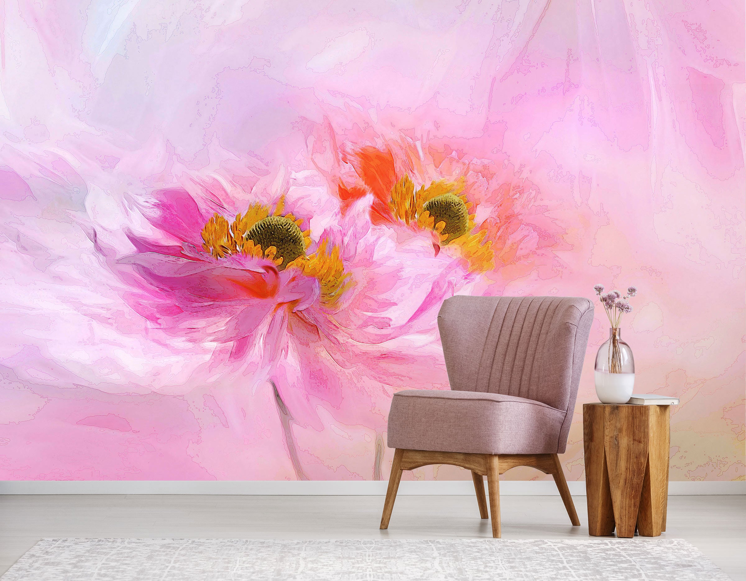 3D Pink Flower Core 9158 Alius Herb Wall Mural Wall Murals