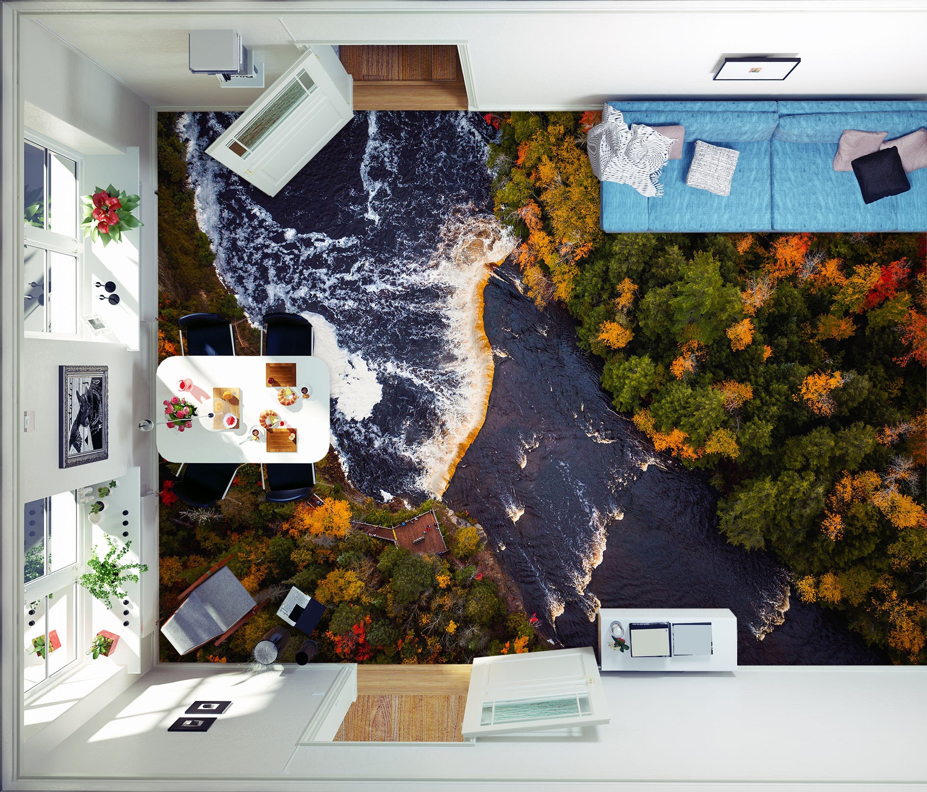 3D Deep Blue River Water 274 Floor Mural