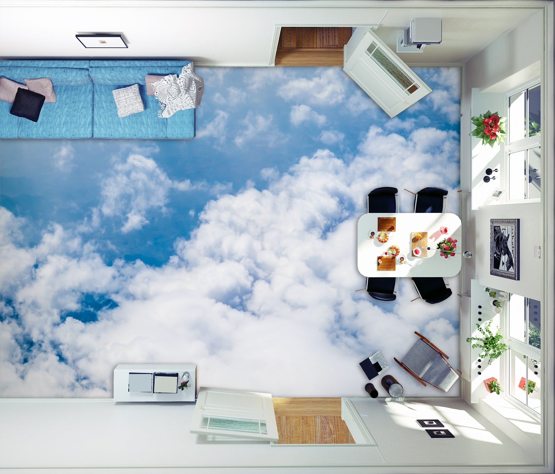 3D Soft White Clouds 062 Floor Mural  Wallpaper Murals Rug & Mat Print Epoxy waterproof bath floor