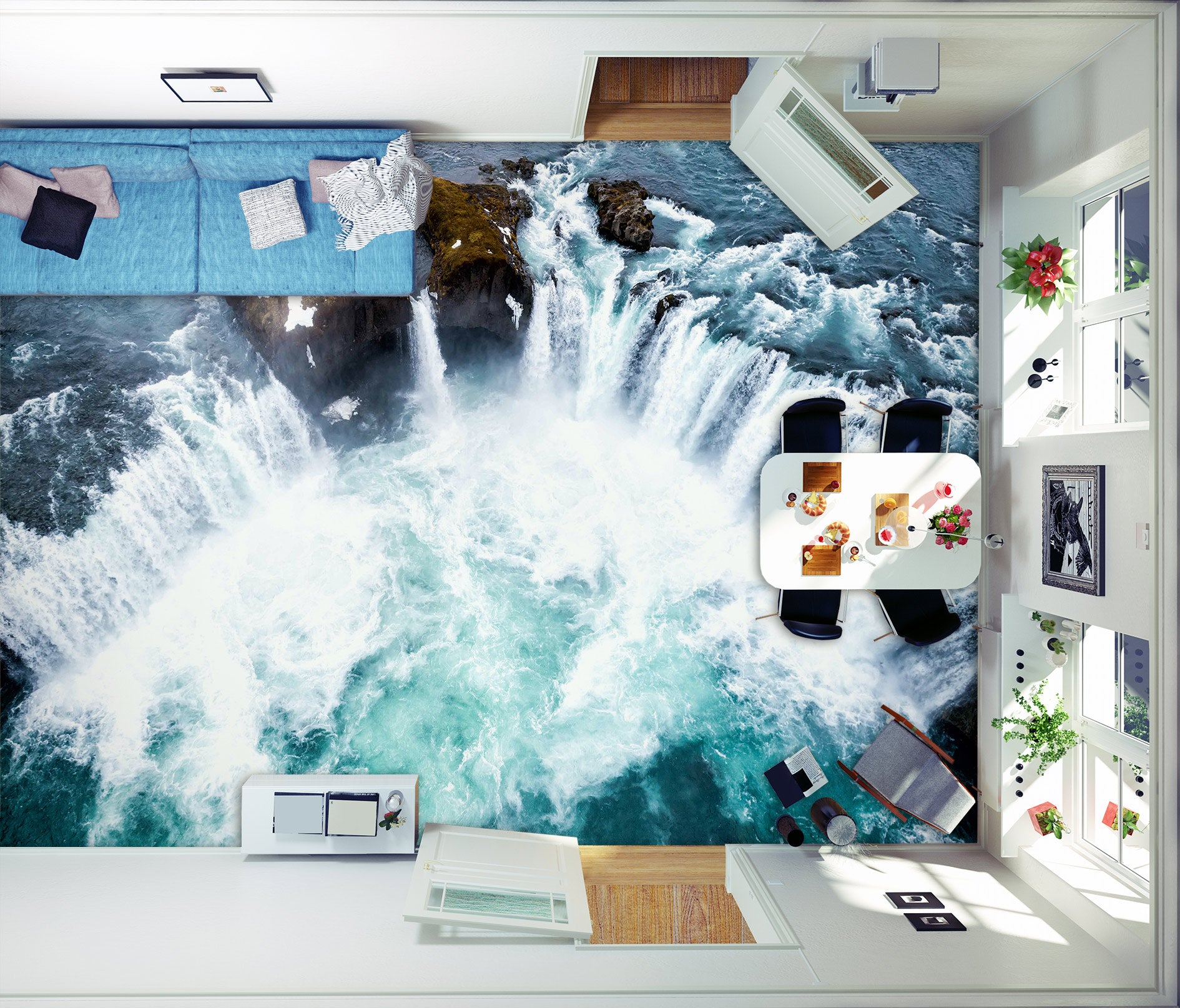 3D Convergence Of Intense Waterfalls 090 Floor Mural  Wallpaper Murals Rug & Mat Print Epoxy waterproof bath floor