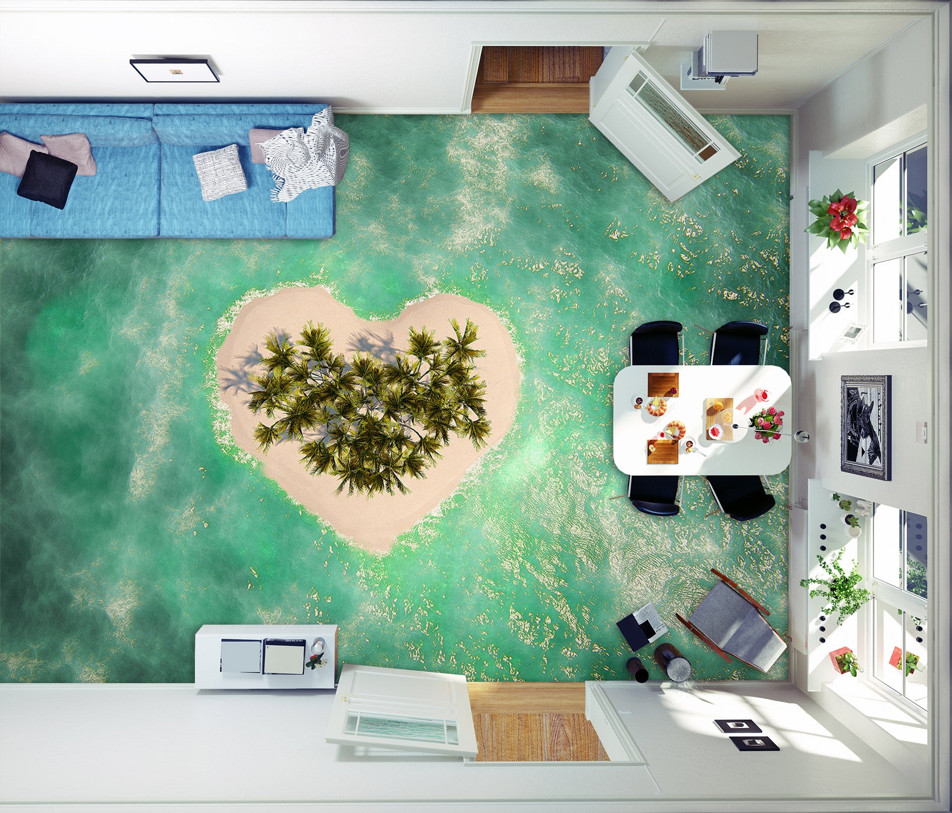 3D Cute Love Island 743 Floor Mural  Wallpaper Murals Rug & Mat Print Epoxy waterproof bath floor