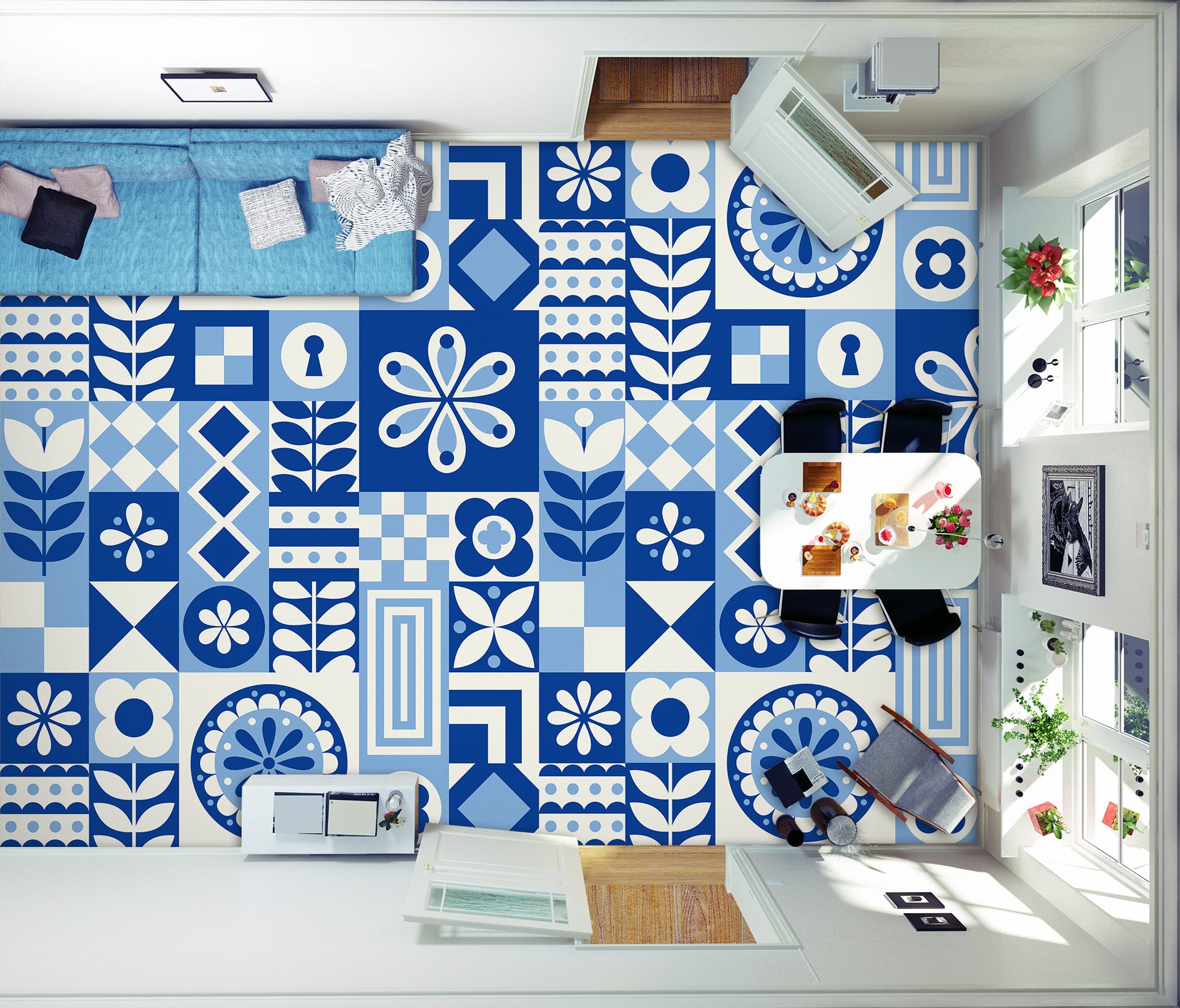 3D Pretty Blue Pattern 367 Floor Mural  Wallpaper Murals Rug & Mat Print Epoxy waterproof bath floor