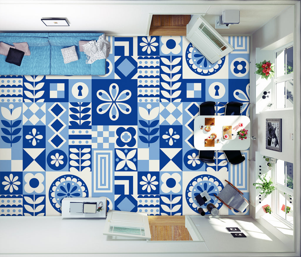 Blue Mural Patterns 3D Pretty Blue Pattern 367 Floor Mural Wallpaper Murals Rug & Mat Prin ...