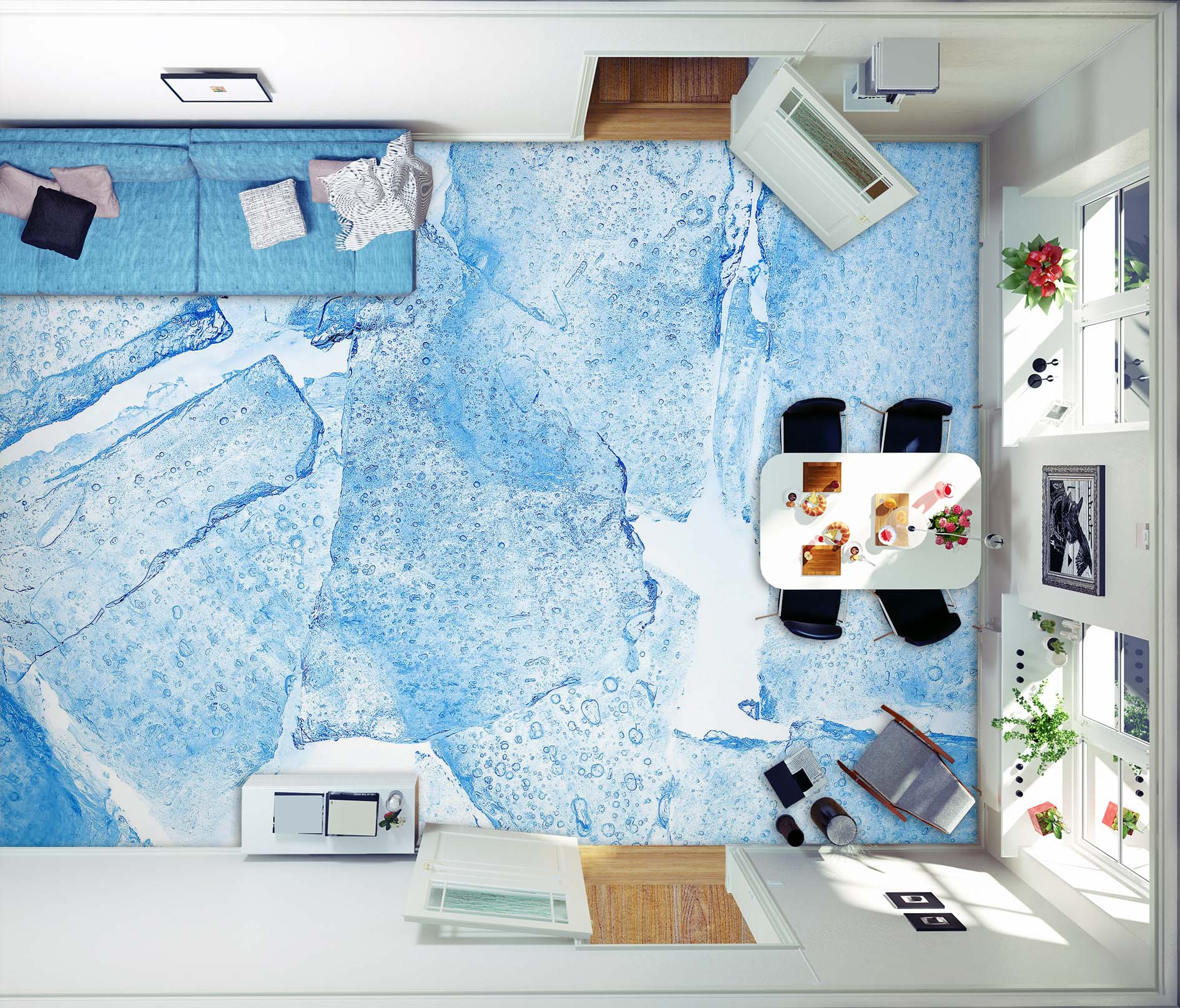 3D Light Blue Ice 061 Floor Mural  Wallpaper Murals Rug & Mat Print Epoxy waterproof bath floor