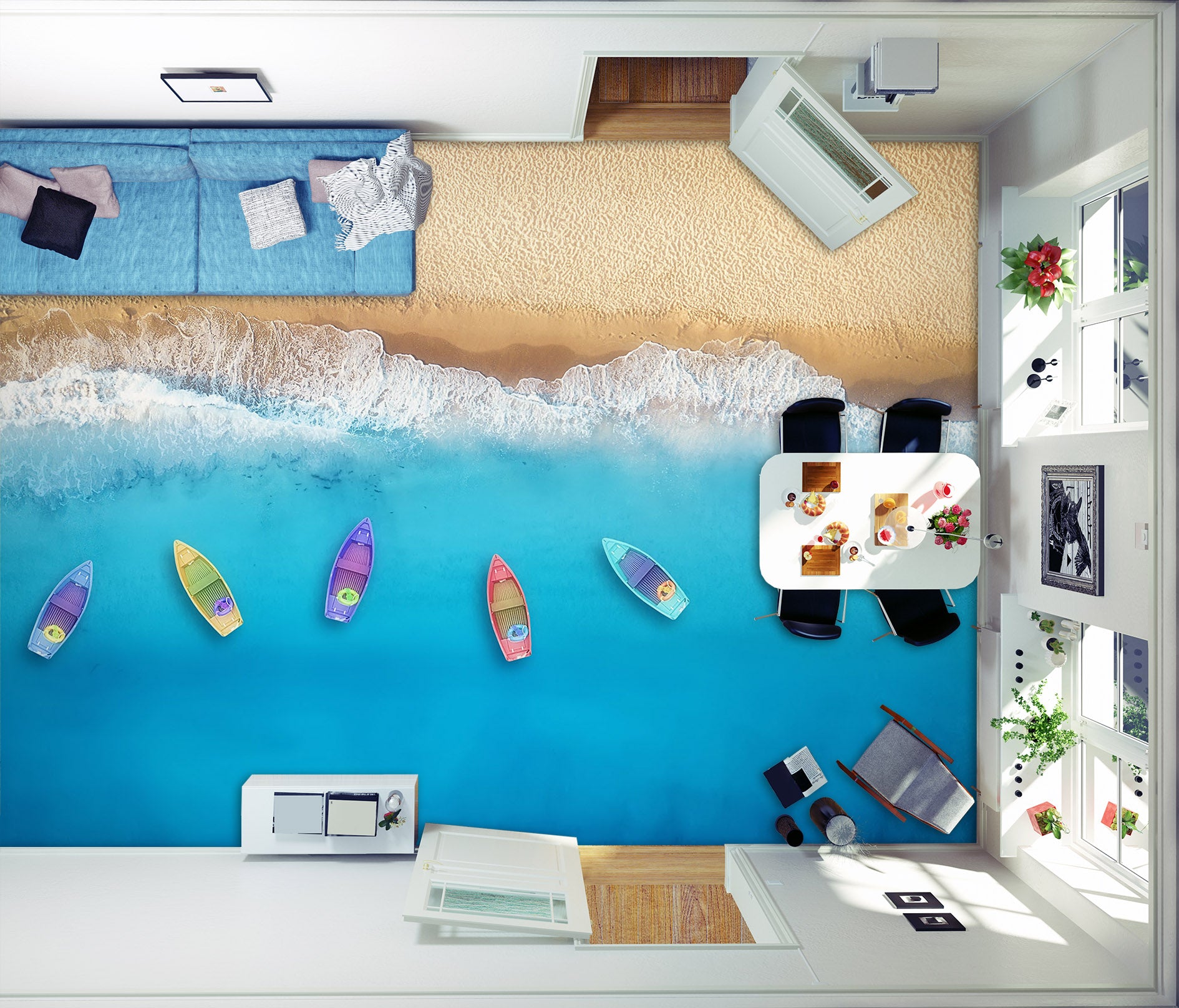 3D Brightly Colored Boats 578 Floor Mural  Wallpaper Murals Rug & Mat Print Epoxy waterproof bath floor