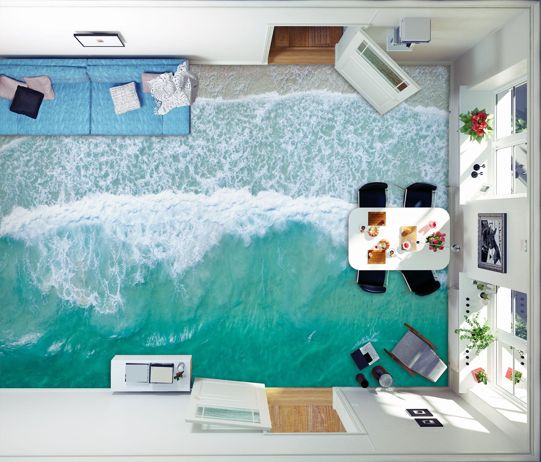 3D Fresh Light Green Sea 715 Floor Mural  Wallpaper Murals Rug & Mat Print Epoxy waterproof bath floor