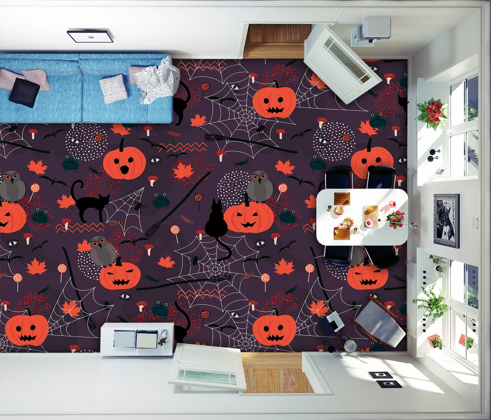 3D Pumpkin Owl 020 Floor Mural  Self-Adhesive Sticker Bathroom Non-slip Waterproof Flooring Murals